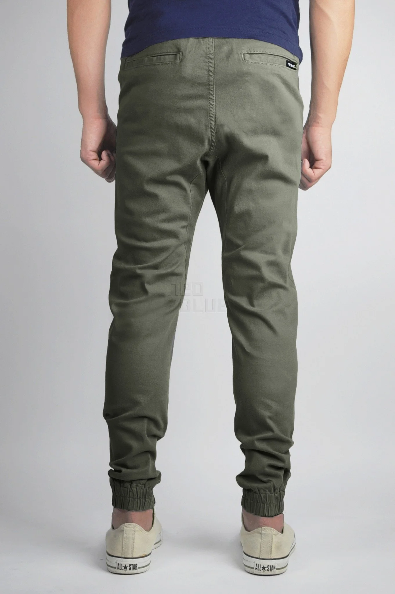 Army Green Twill Joggers Back View