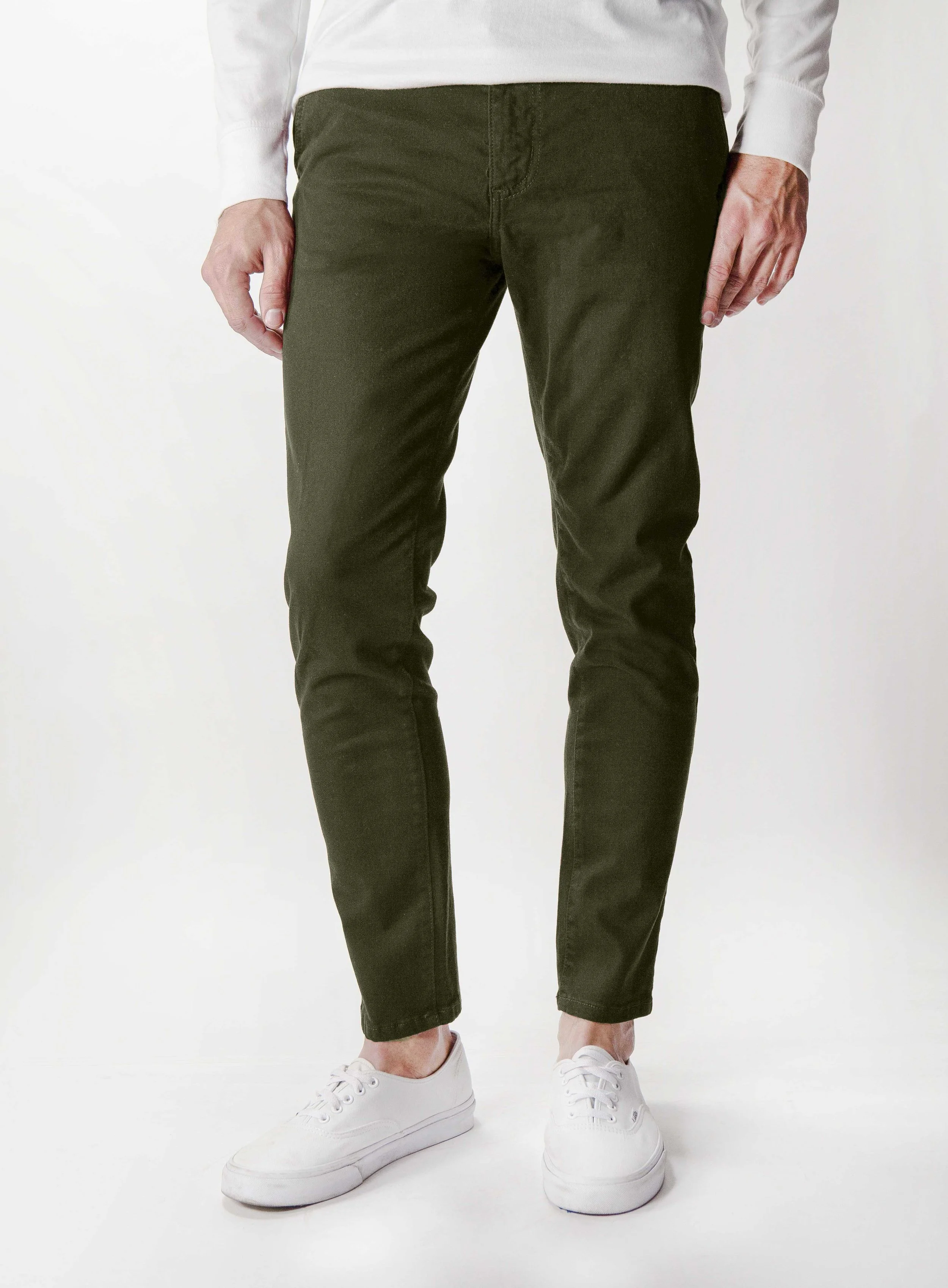 Army Green Chino Skinny Pants Front View