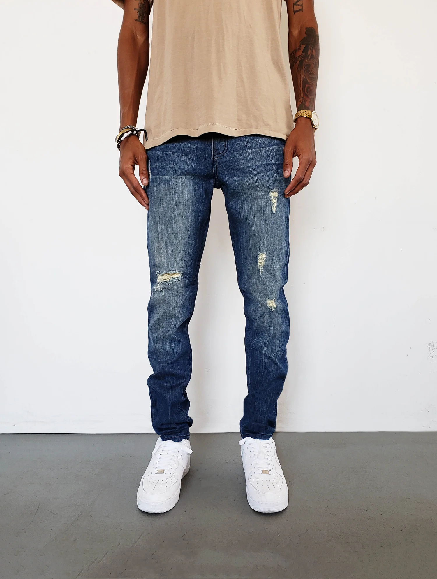 Broken Tinted Navy Skinny — Neo Blue Jeans – Made-in-USA Baggy Denim