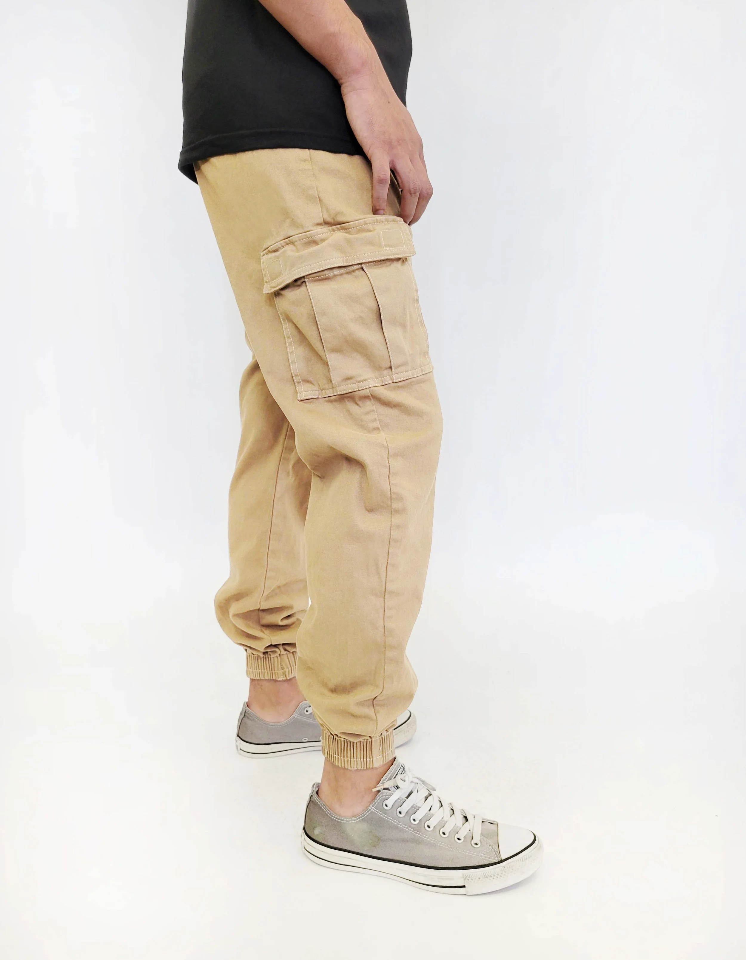 Khaki Cargo Twill Joggers Side View