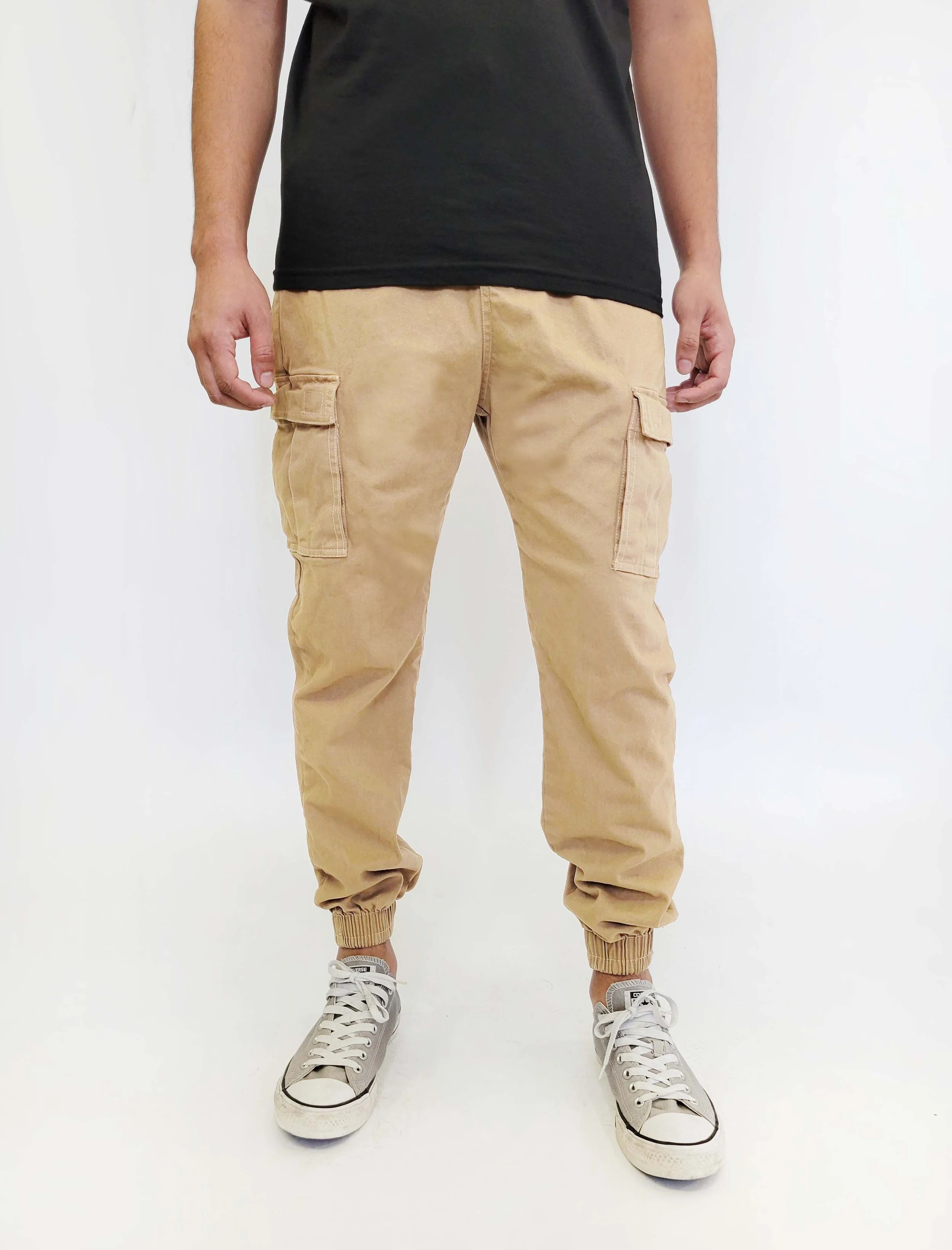 Khaki Cargo Twill Joggers Front View