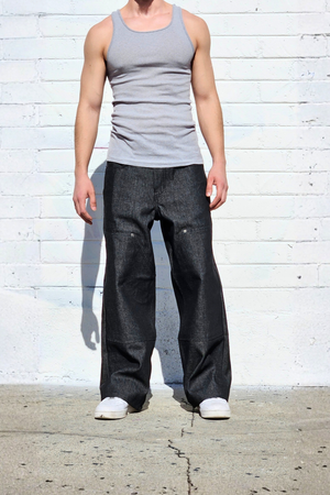 Raw Denim Indigo Black Double Knee Baggy — Neo Blue Jeans – Made