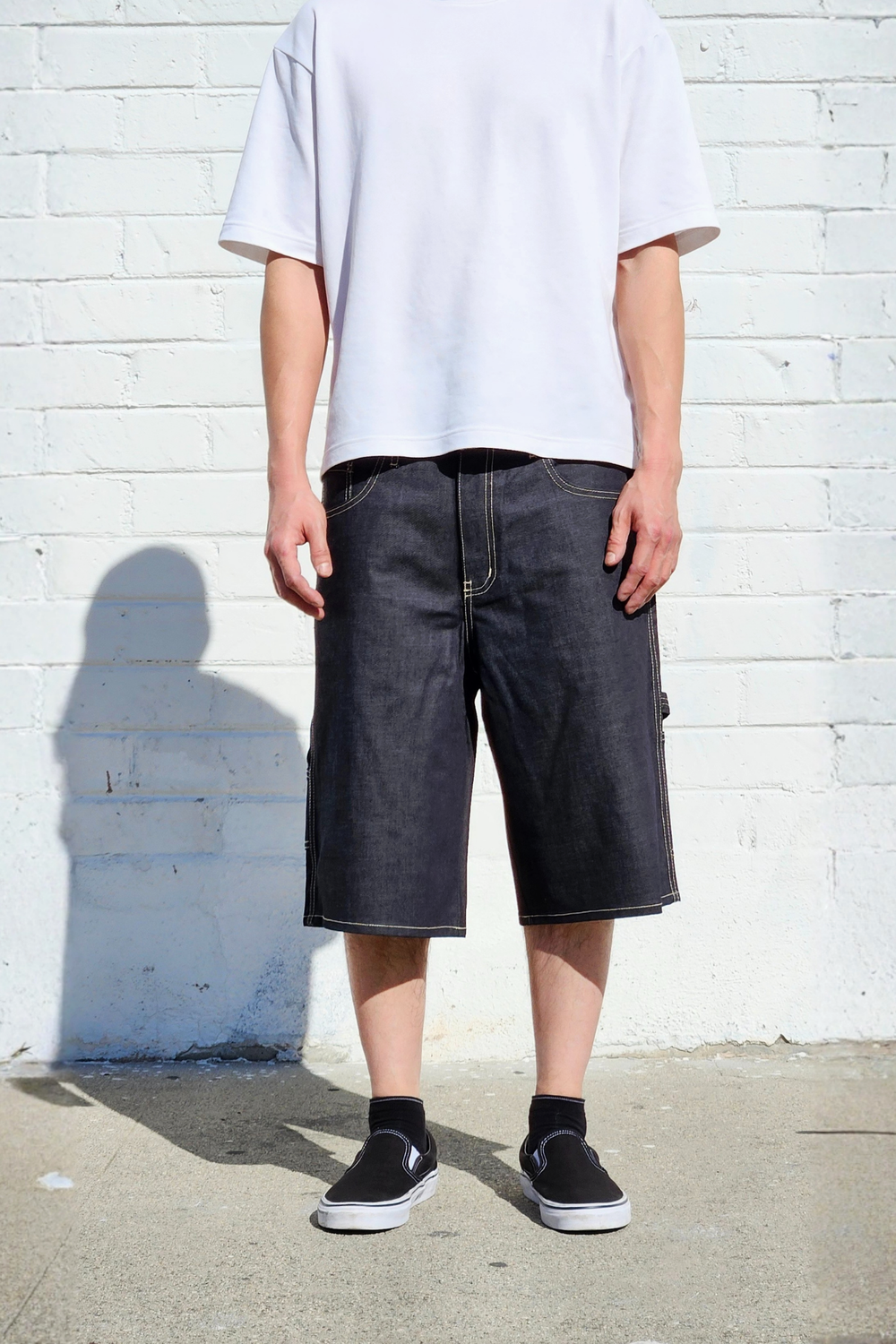 Raw Denim Granite Blue Baggy Carpenter Shorts — Neo Blue Jeans