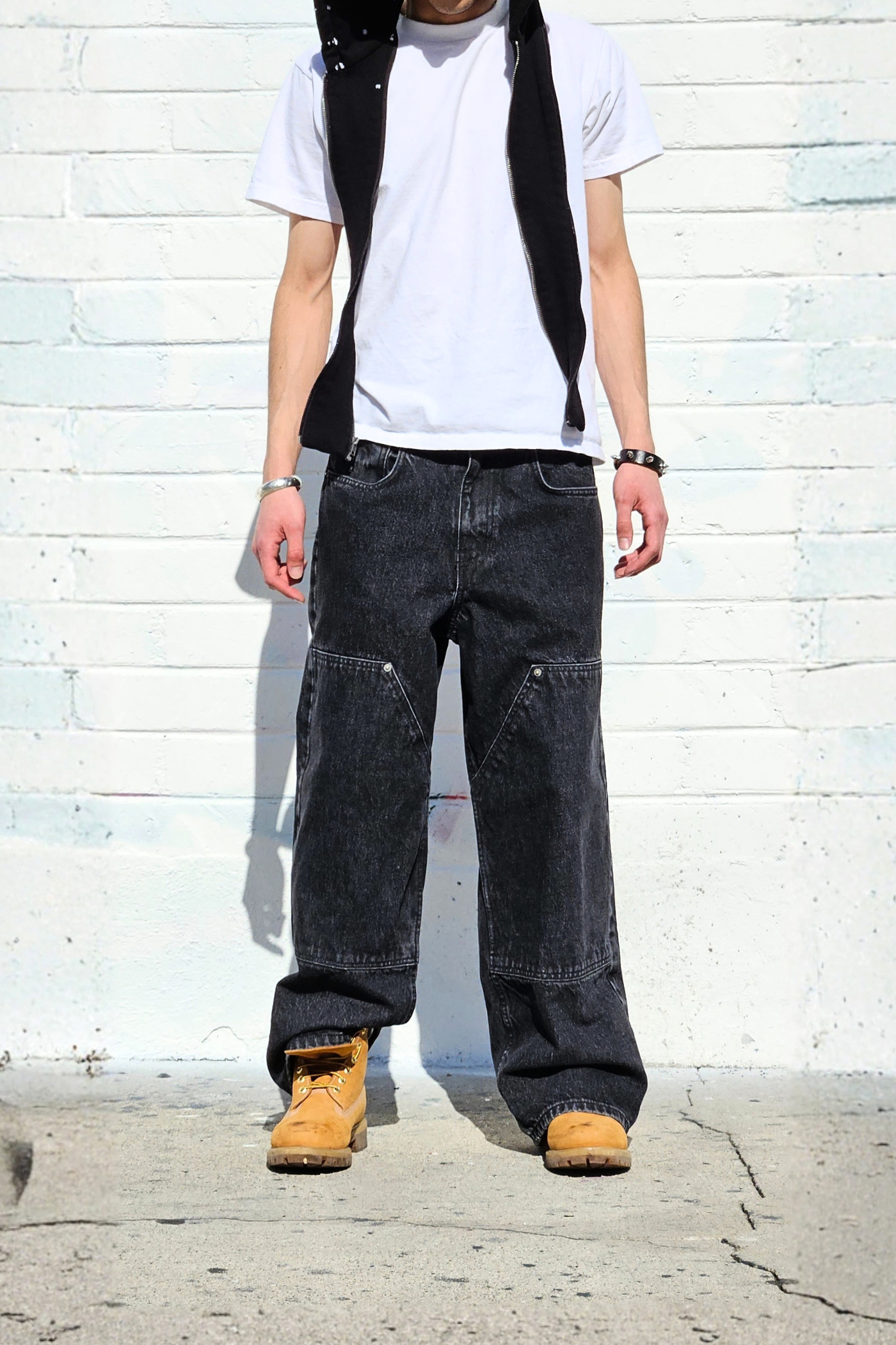 Vintage Black Double Knee Baggy Jeans