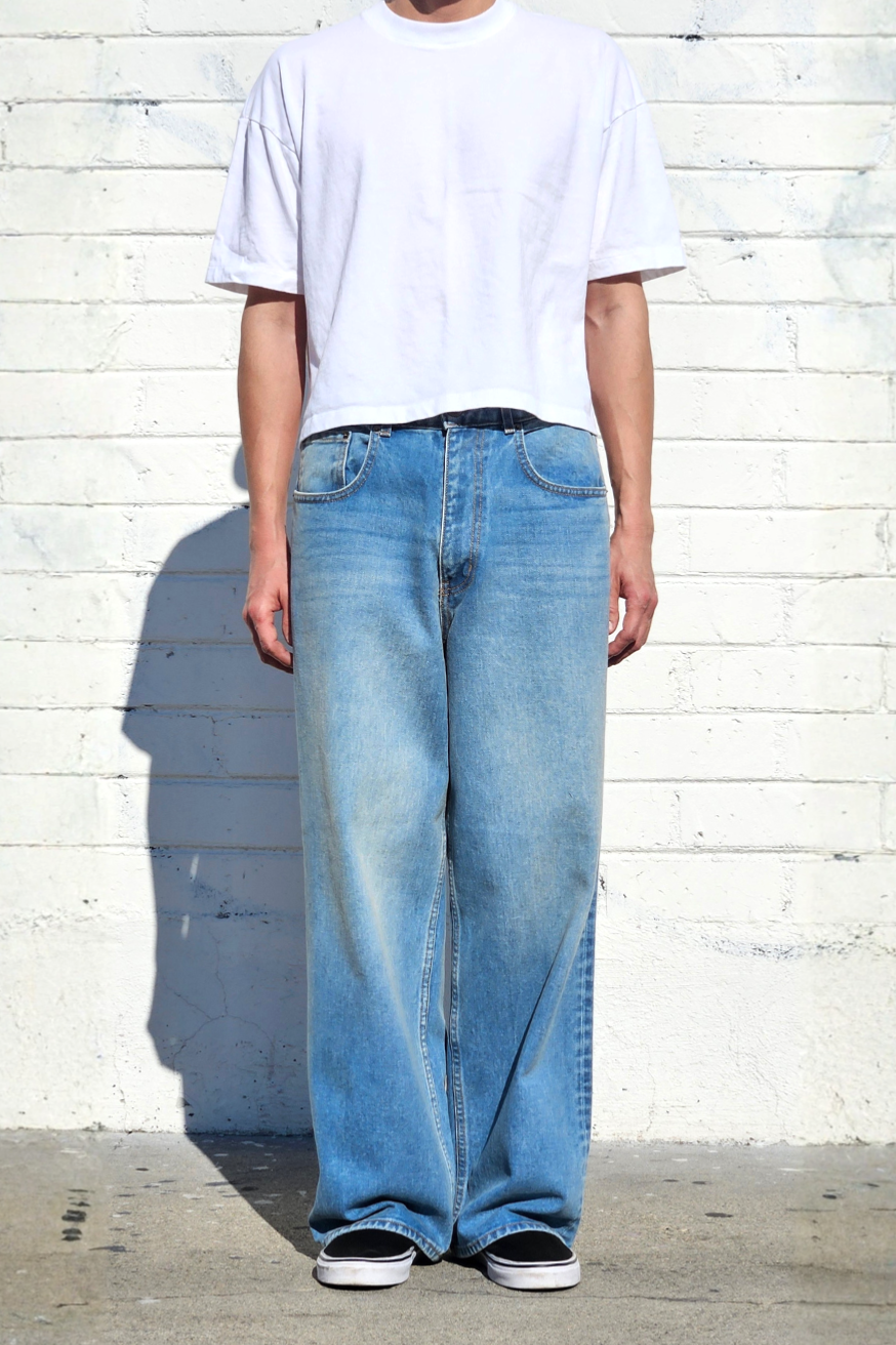 Tinted Fade Medium Blue Super Baggy Jeans — Neo Blue Jeans – Made