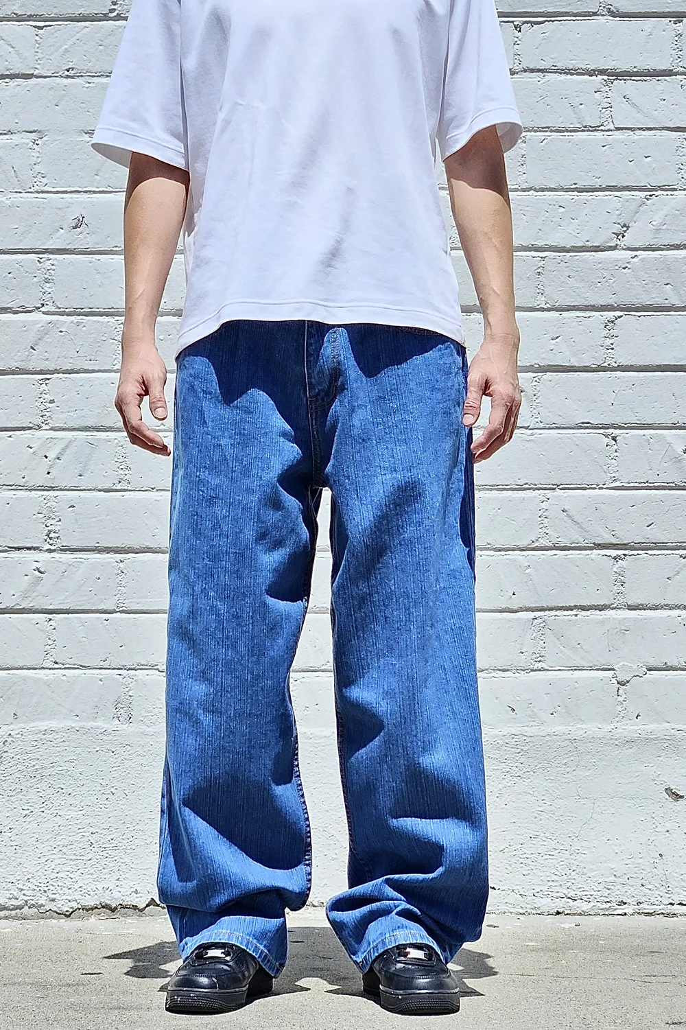 【XL】Ovy Blue Baggy Denim Pants Vertical Medium Blue Baggy Jeans — Neo Blue Jeans – Made-in-USA