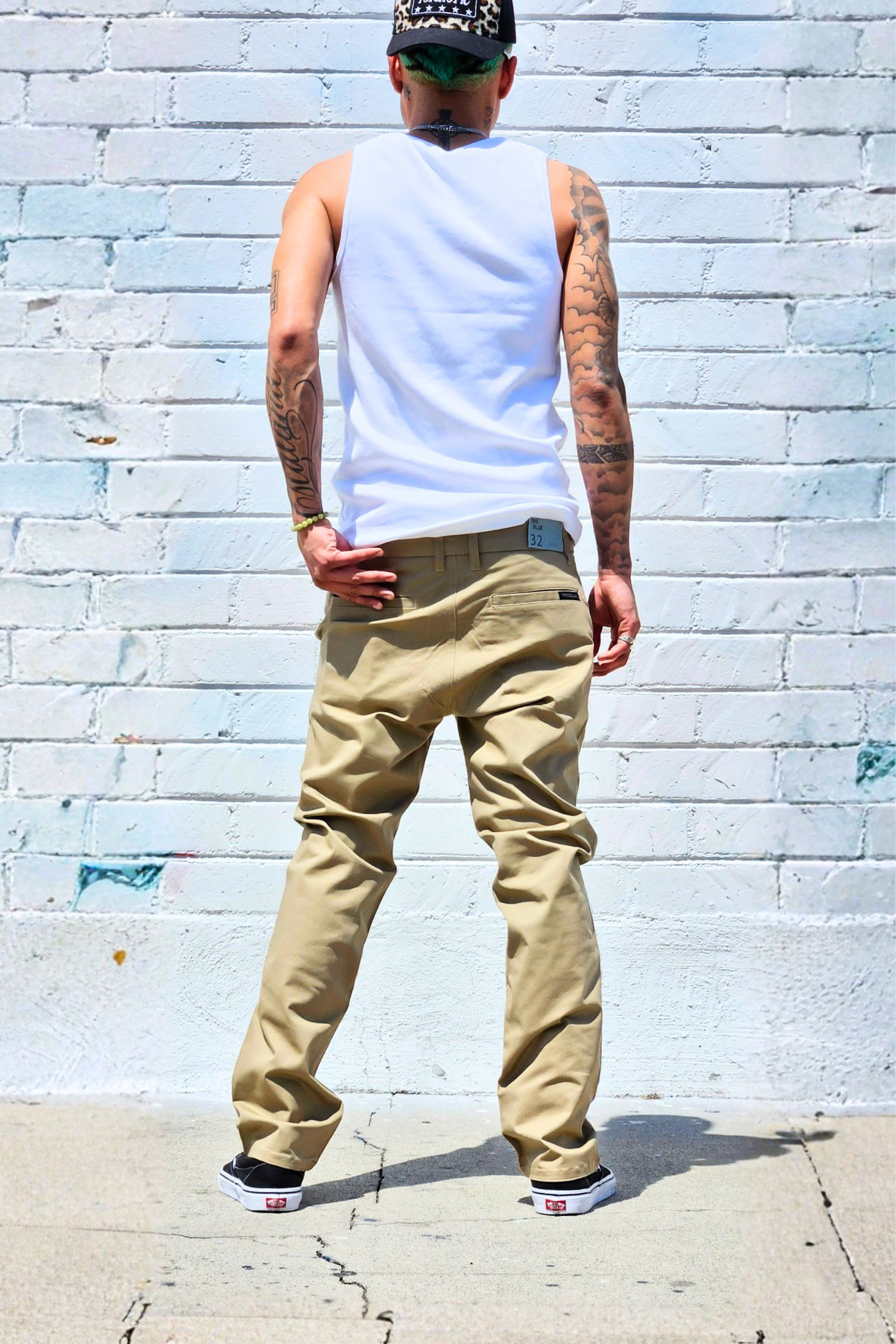 Men's khaki cotton twill pants suitable for everyday wear.