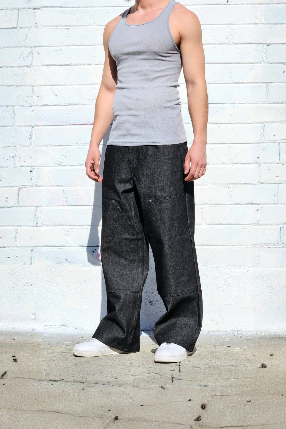 Raw Denim Indigo Black Double Knee Baggy — Neo Blue Jeans – Made