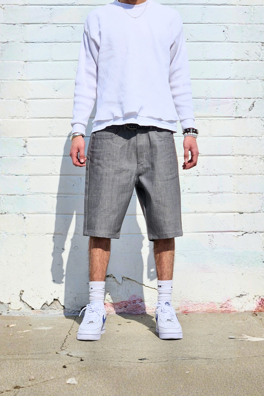 Light Grey Denim Shorts — Neo Blue Jeans – Made-in-USA Baggy Denim