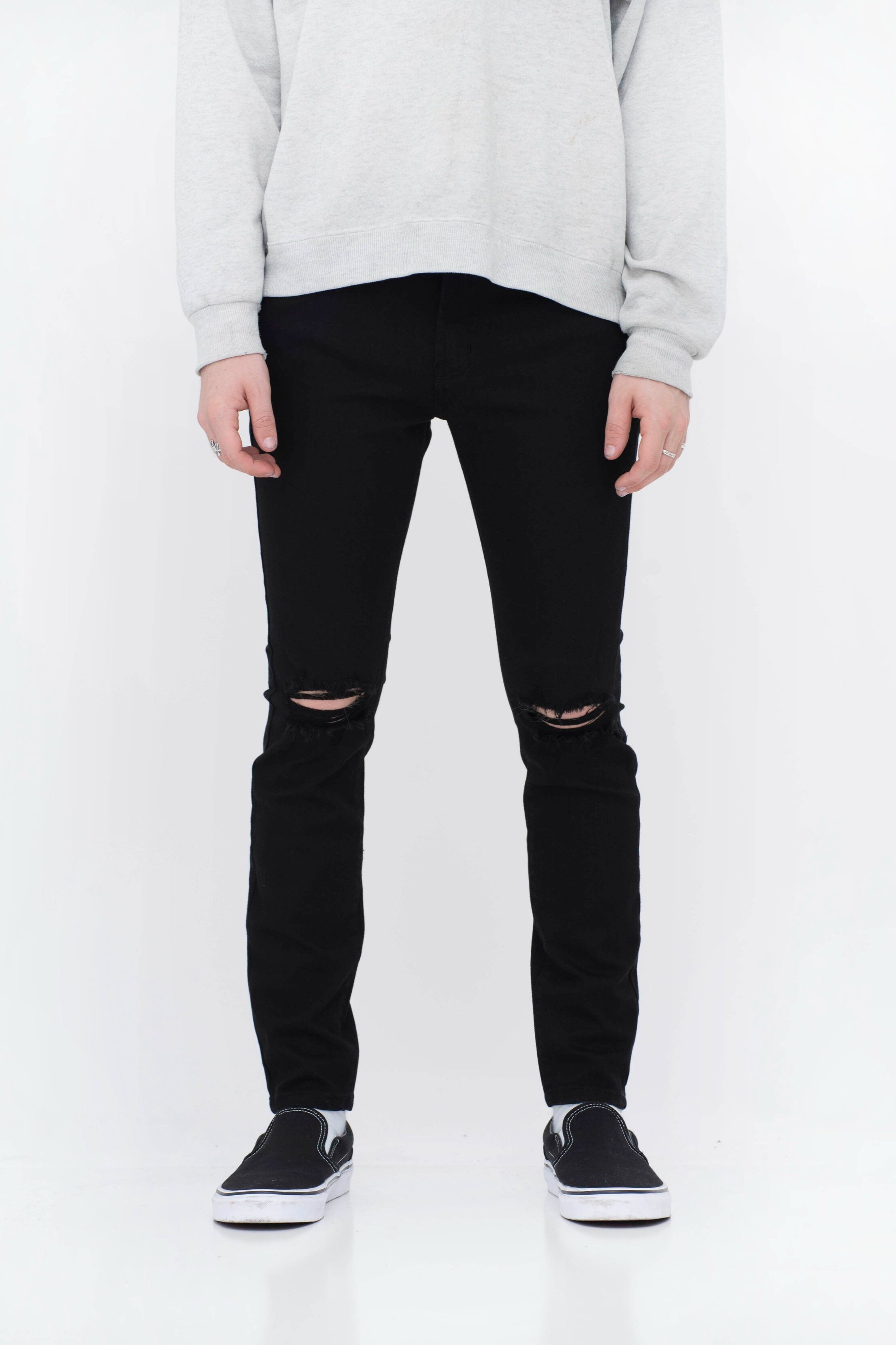 Knee-Ripped Black Front View
