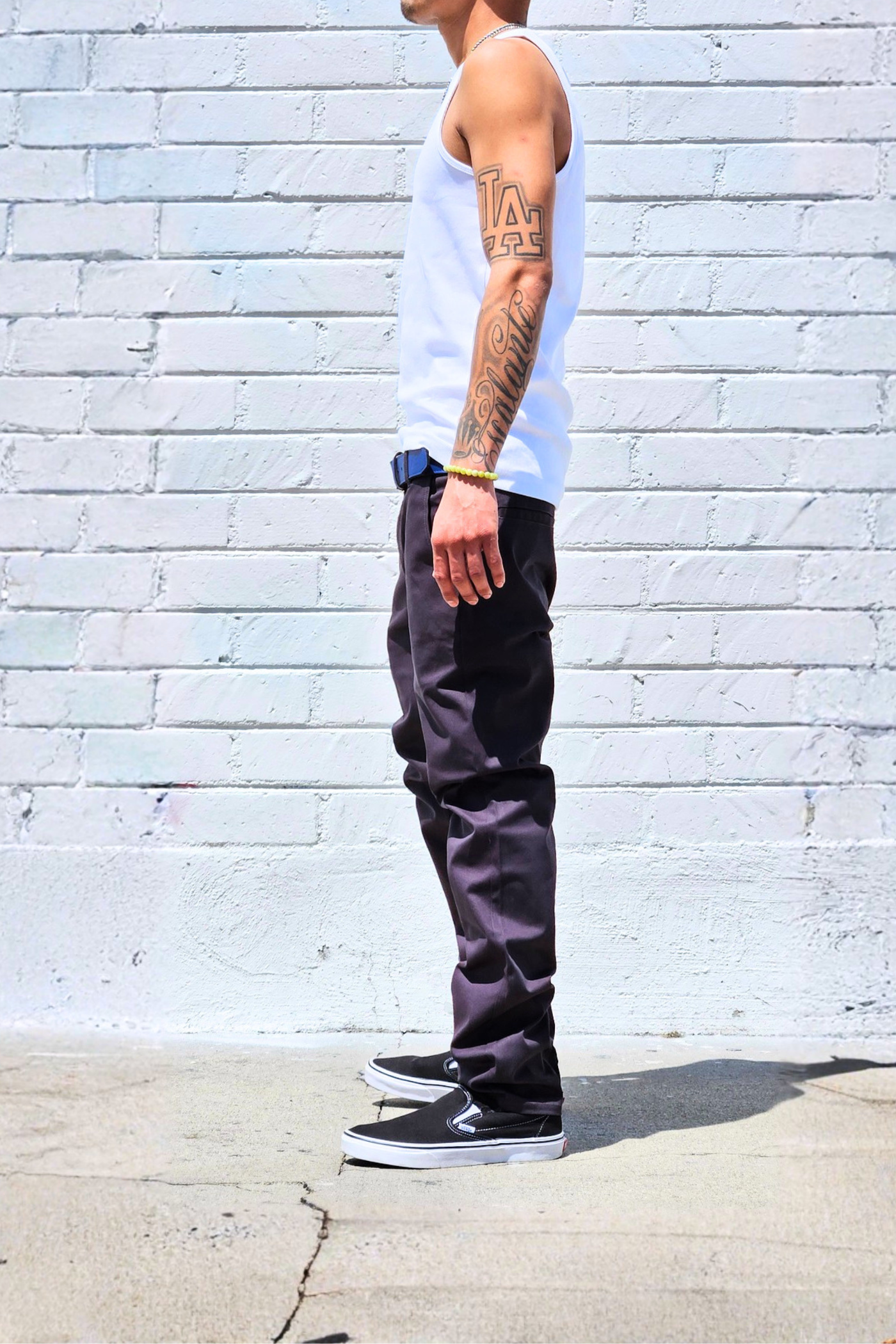 Men's charcoal cotton twill pants with durable everyday construction.