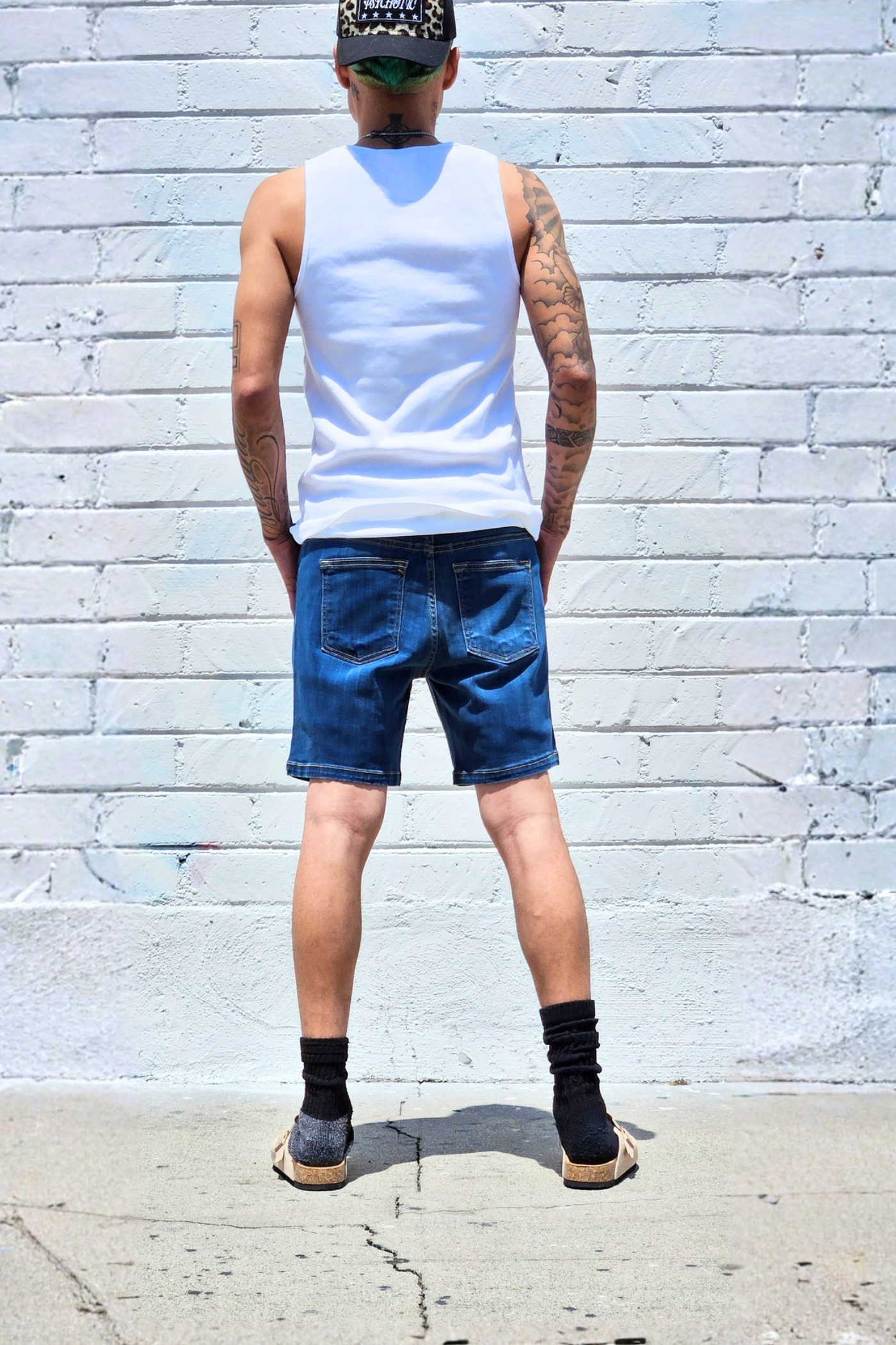 Fade medium blue above-knee shorts featuring a comfortable relaxed fit.