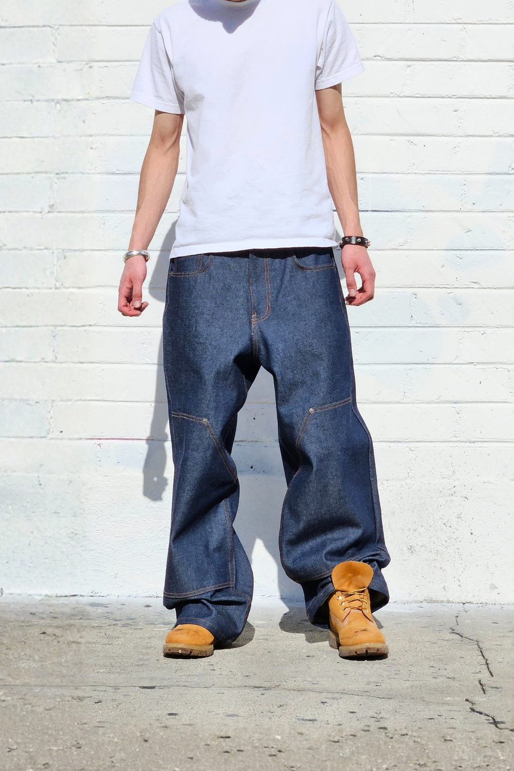 Raw Denim Light Blue Double Knee Baggy — Neo Blue Jeans – Made-in