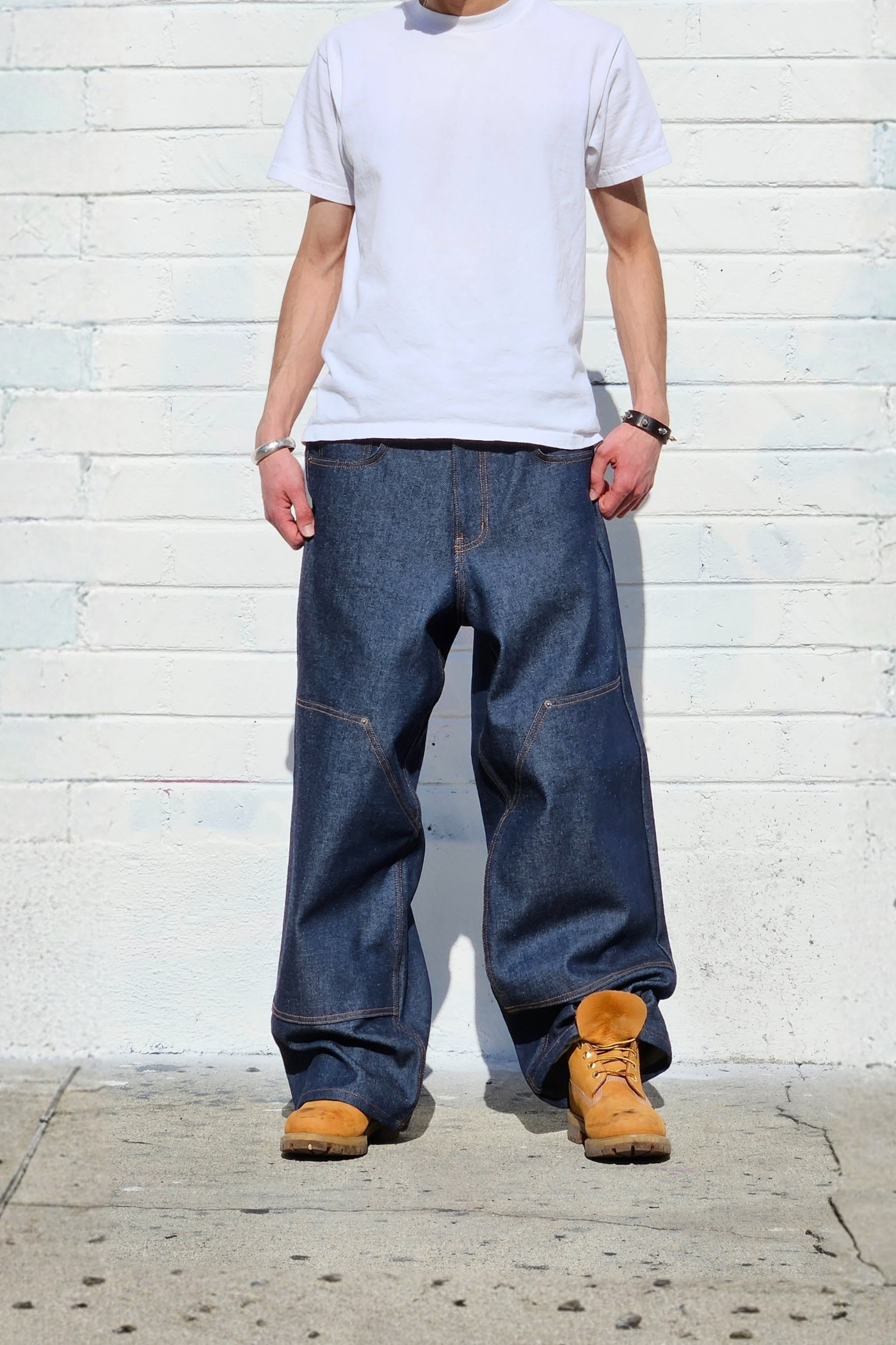 Raw Denim Light Blue Double Knee Baggy