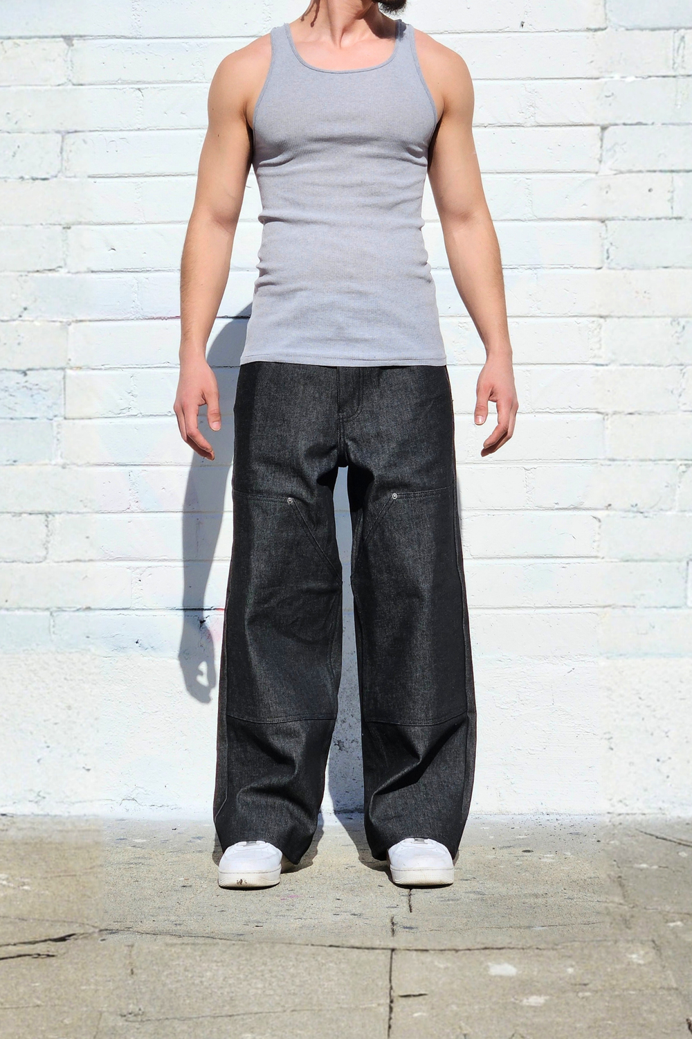 Raw Denim Indigo Black Double Knee Baggy — Neo Blue Jeans – Made 