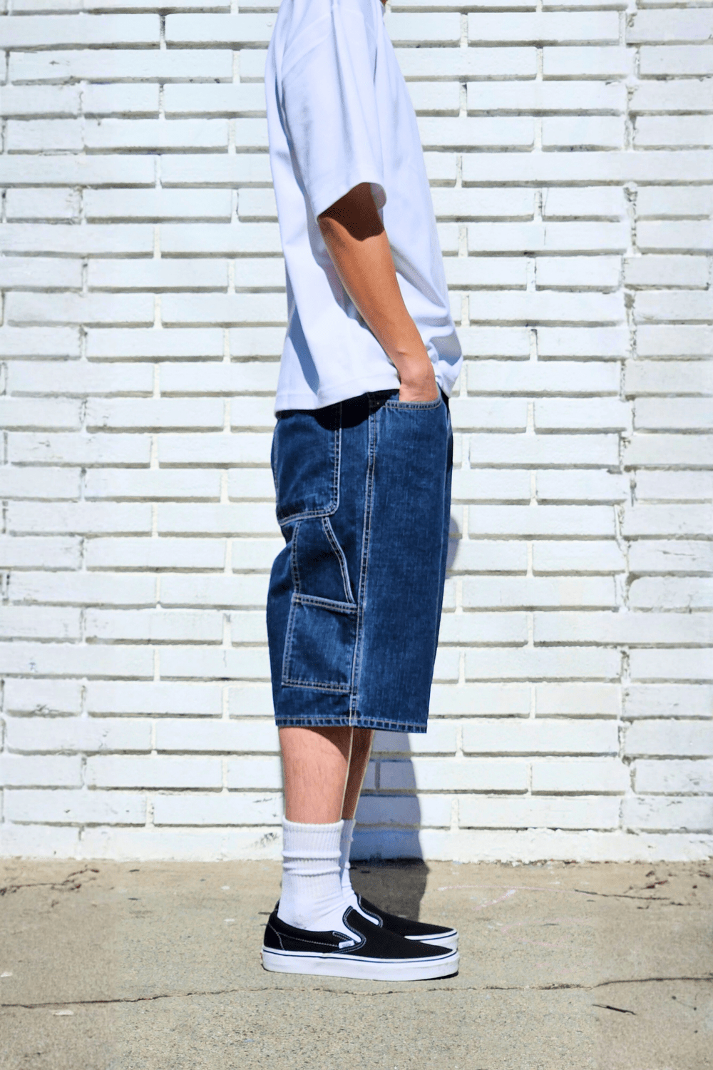 パンツ neo blue baggy painter denim shorts Granite Blue Baggy Carpenter Jean Shorts | Washed Denim — Neo Blue