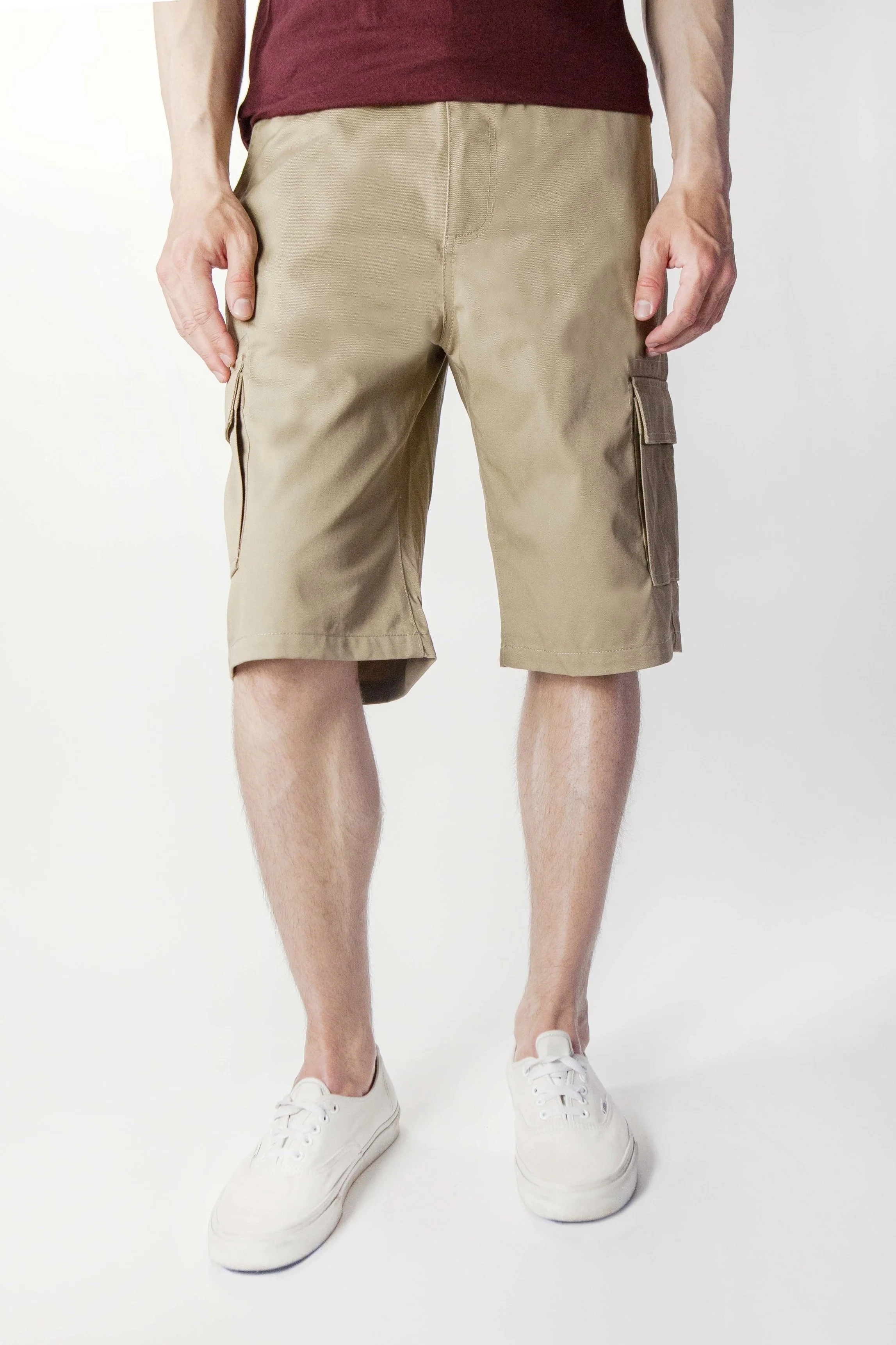 Khaki Cargo Shorts Front View