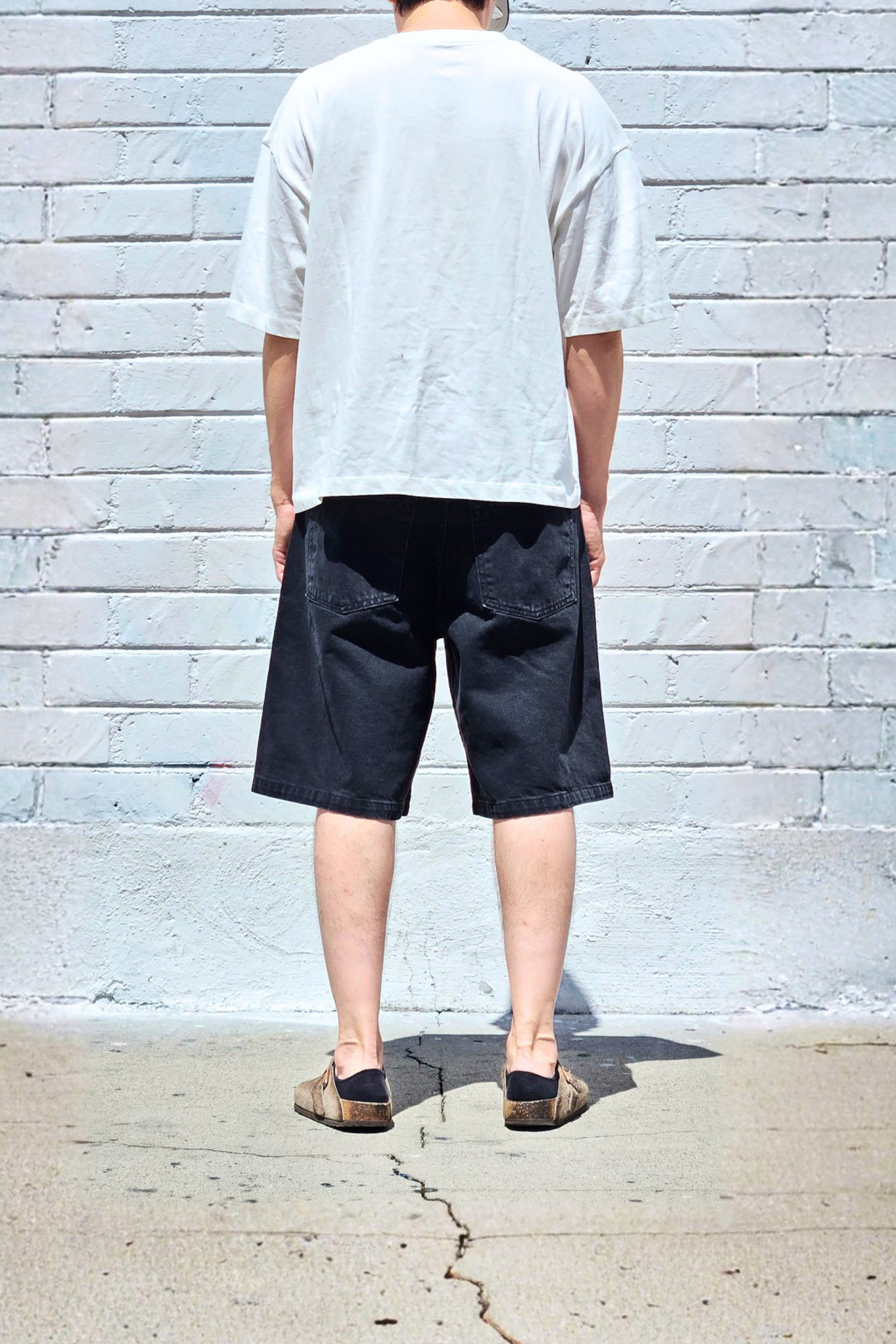 Black vintage wash baggy denim shorts