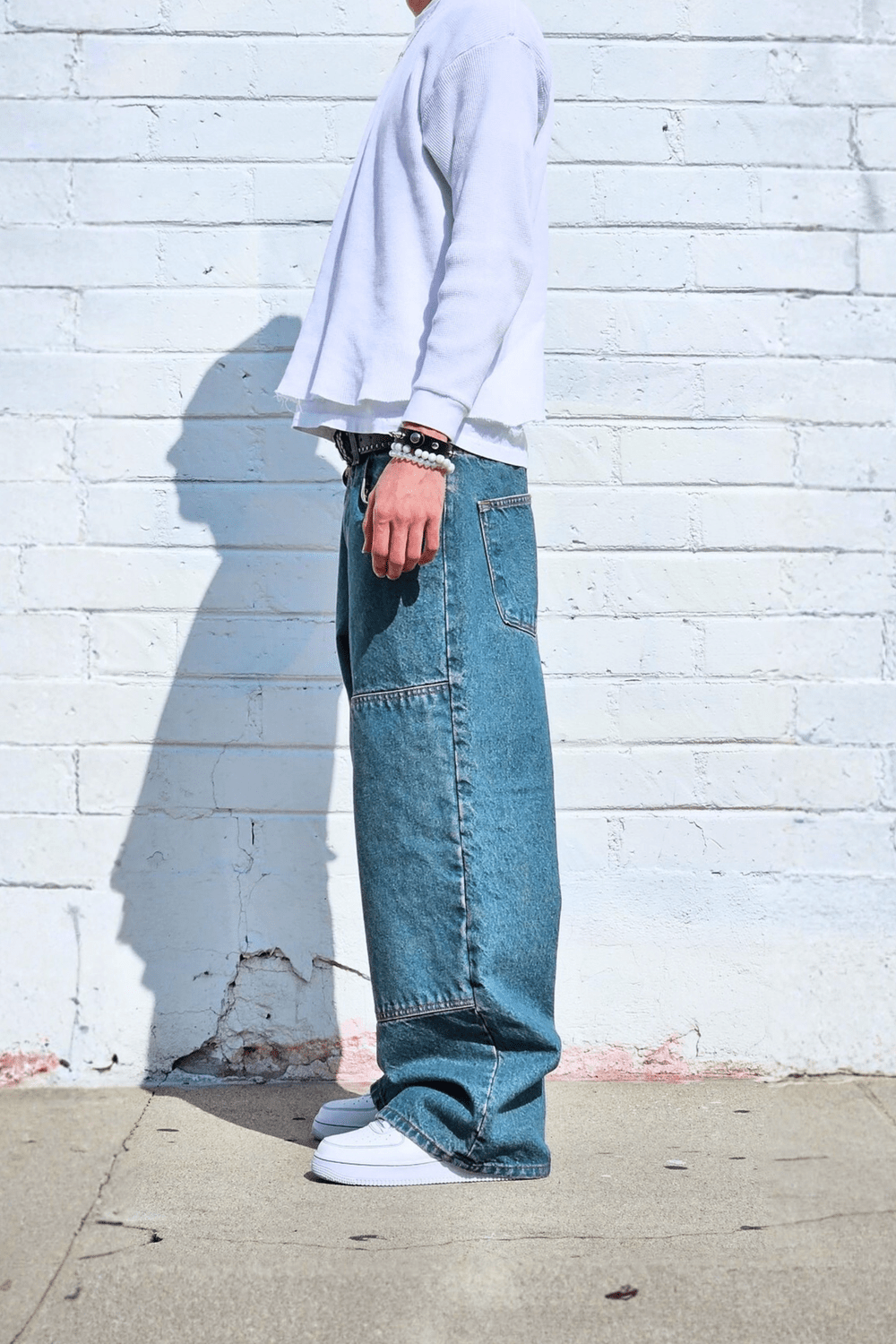 Vintage Blue Double Knee Baggy Jeans — Neo Blue Jeans – Made-in