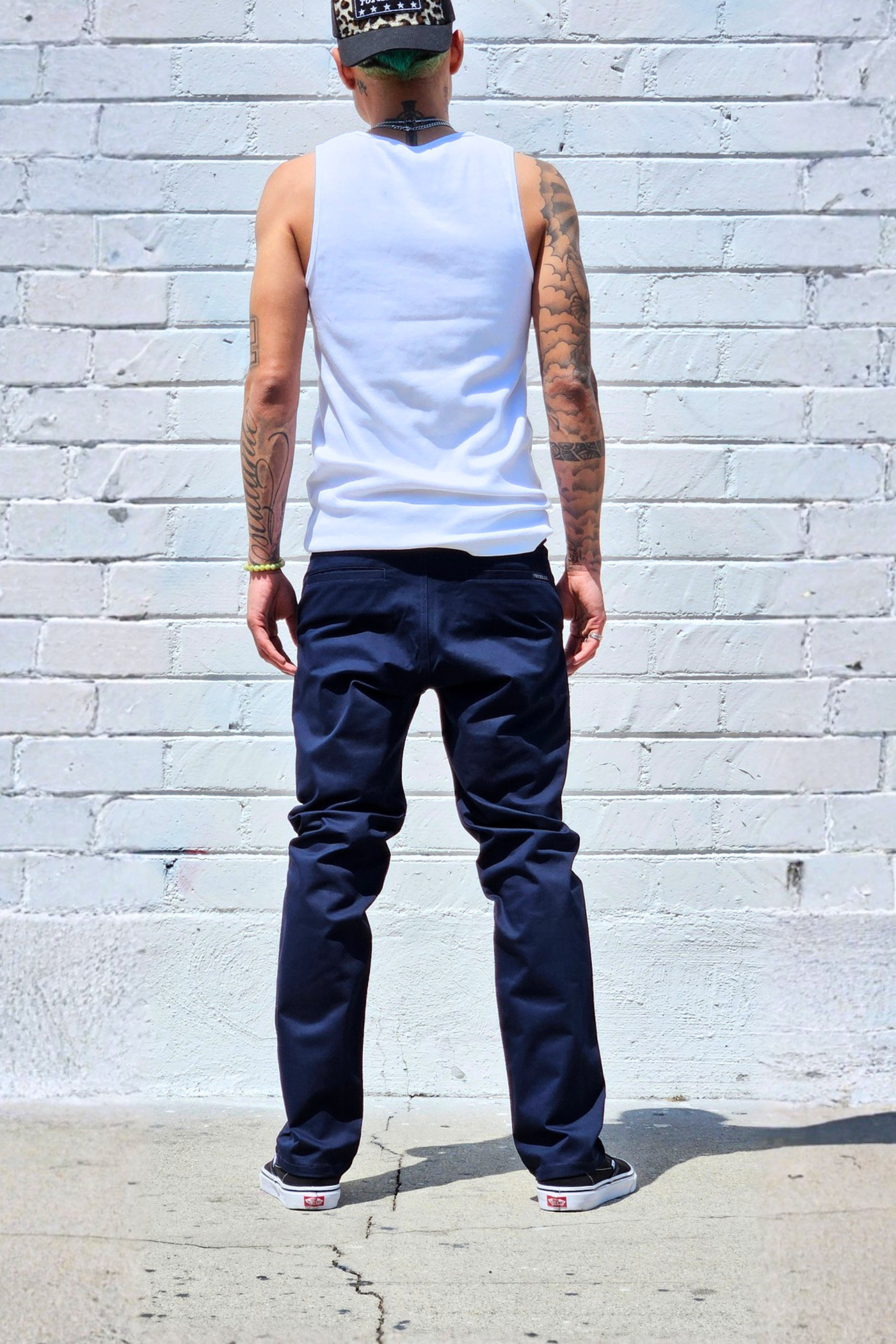 Versatile navy chino pants that pair effortlessly with casual and dress shirts.