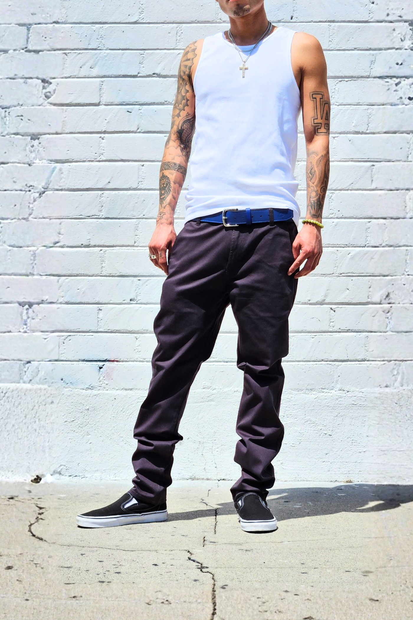 Charcoal cotton twill chinos with a classic straight-leg silhouette.