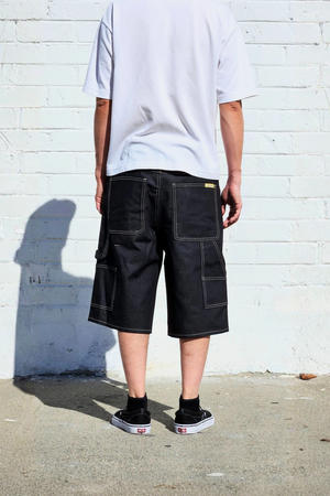 Raw Denim Granite Blue Baggy Carpenter Shorts — Neo Blue Jeans
