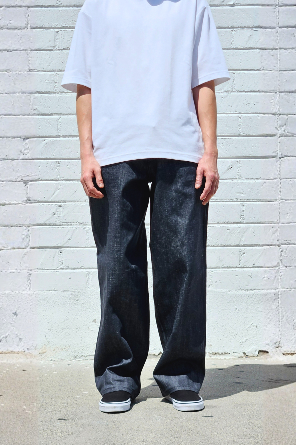 Wide Loose Jeans_Charcoal Mサイズ Denim Charcoal Baggy — Neo Blue Jeans – Made-in-USA Baggy Denim