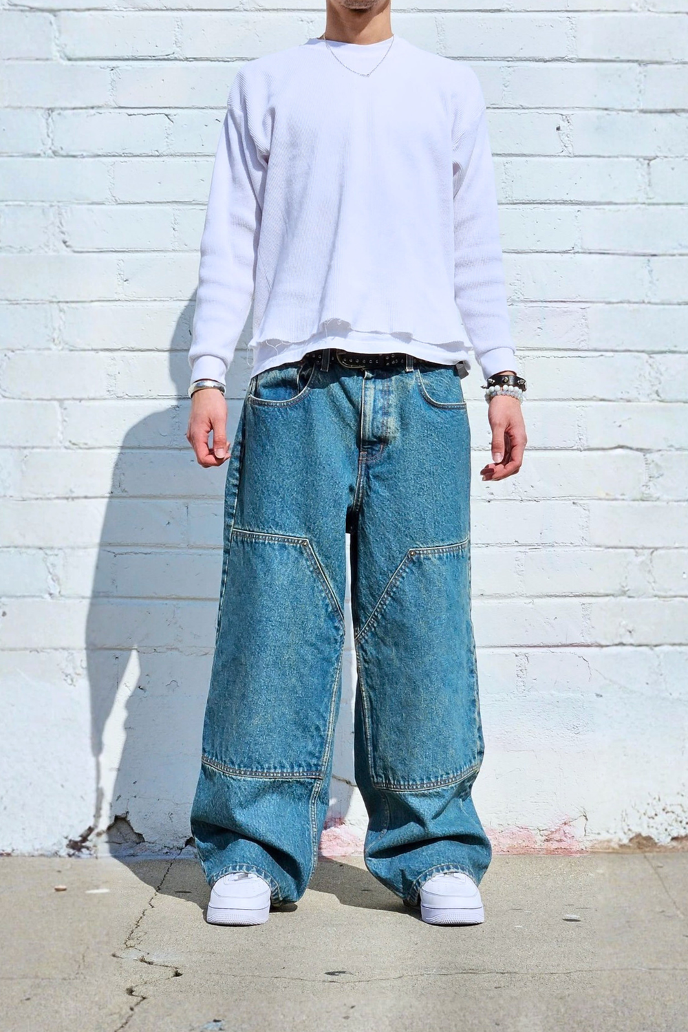 Vintage Blue Double Knee Baggy Jeans — Neo Blue Jeans – Made-in