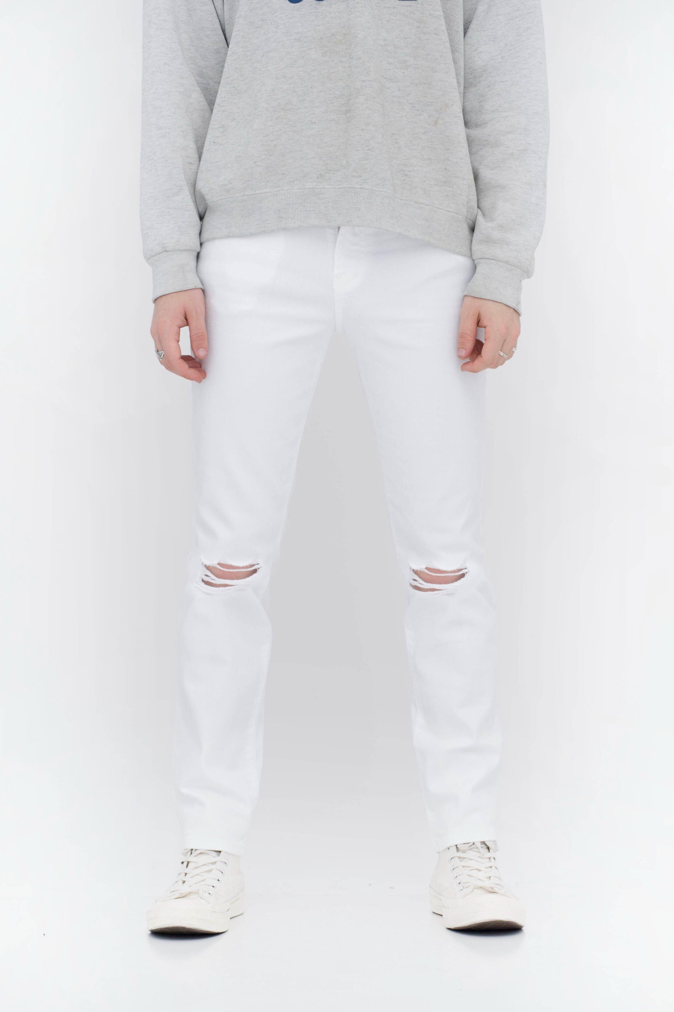 Knee-Ripped White Front View