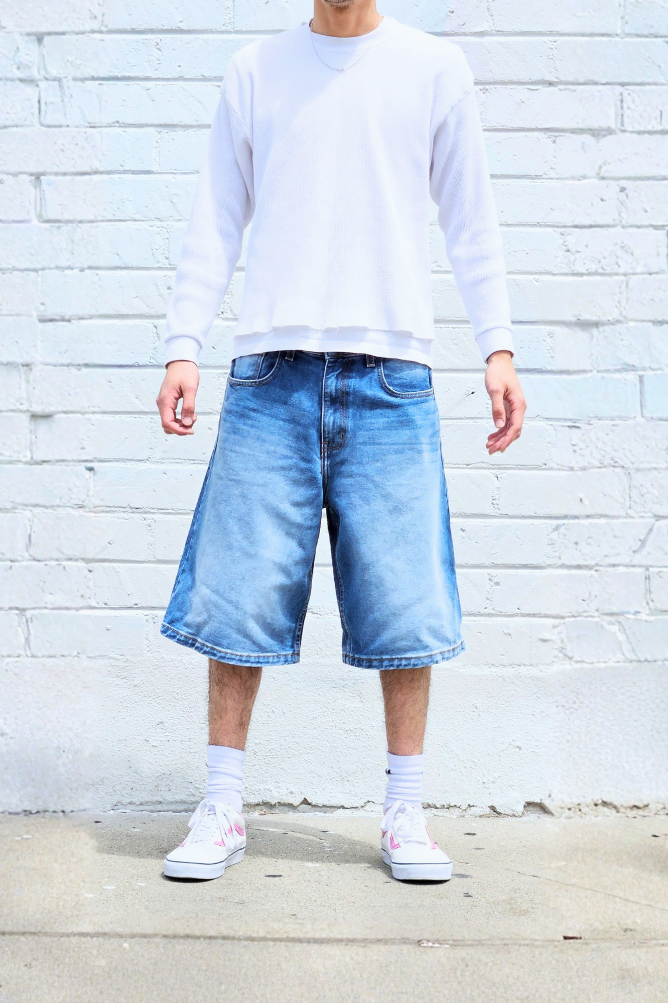 Fade Medium Blue Baggy Denim Shorts