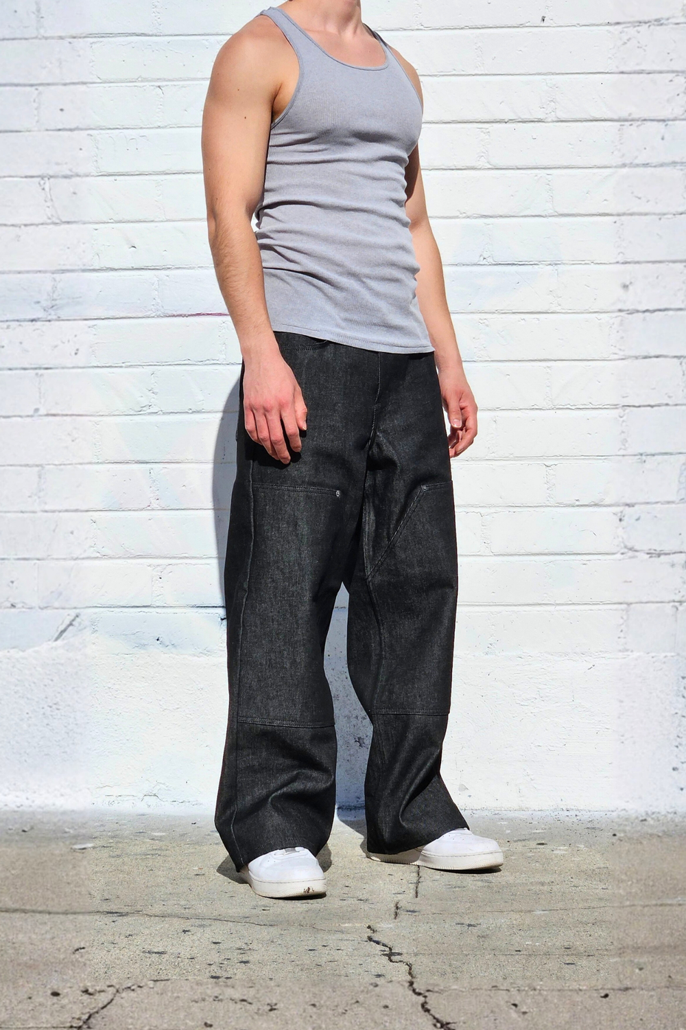 Raw Denim Indigo Black Double Knee Baggy — Neo Blue Jeans – Made