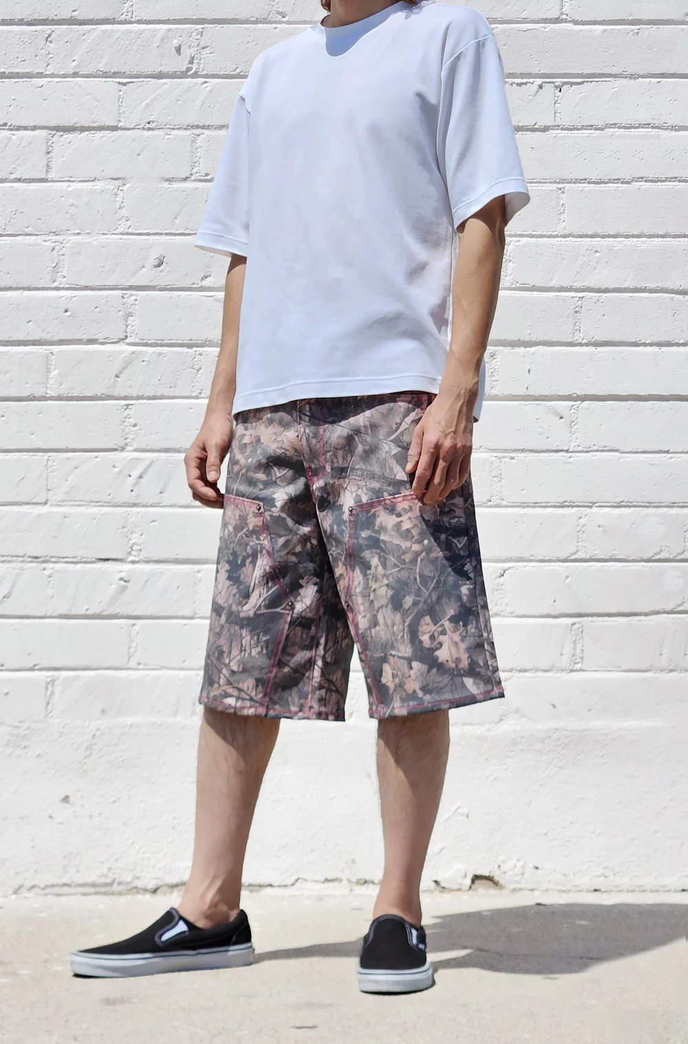 Hunting Camo Double Knee Shorts (Pink Stitch) — Neo Blue Jeans