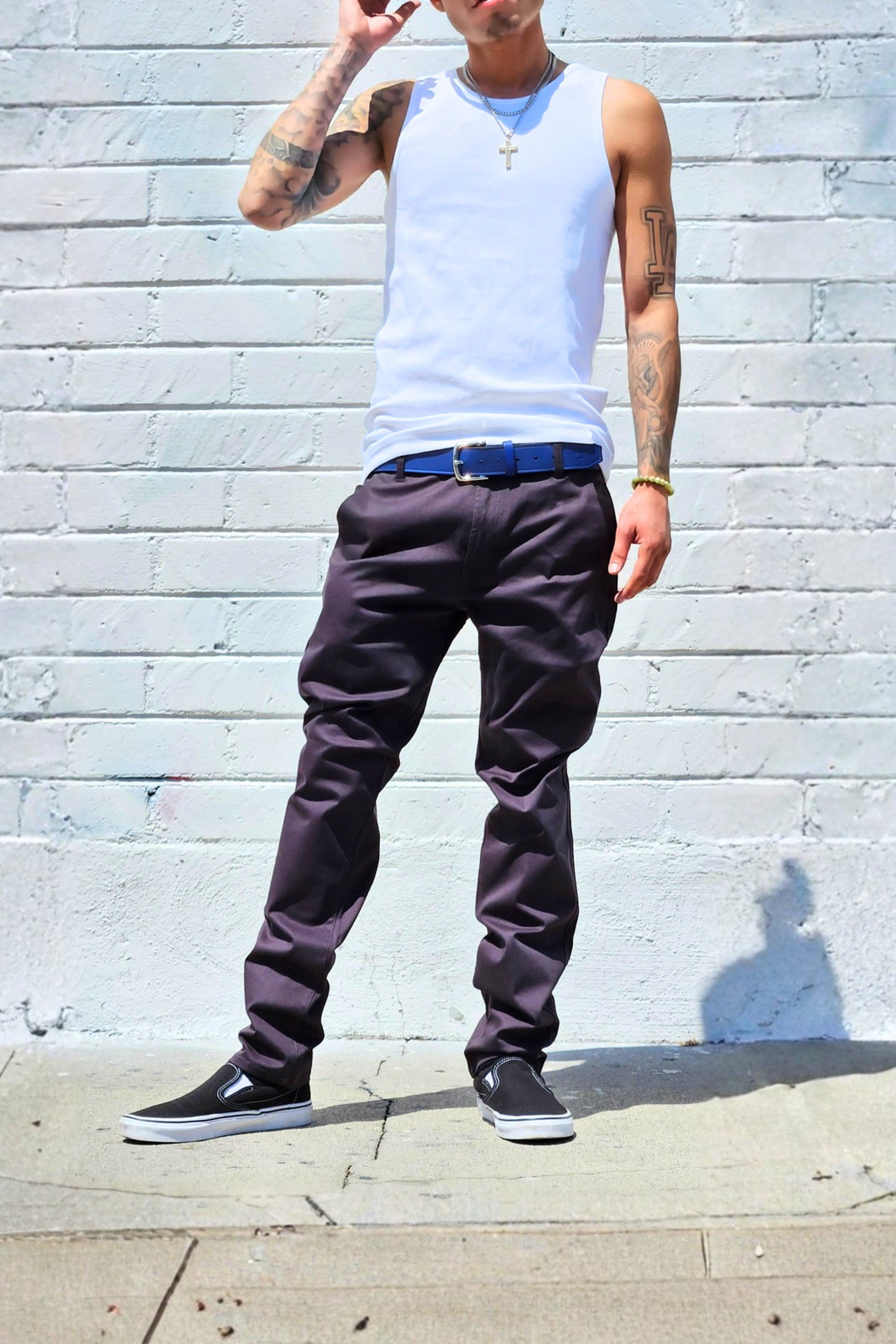 Men's charcoal chino pants featuring a regular fit and versatile styling.