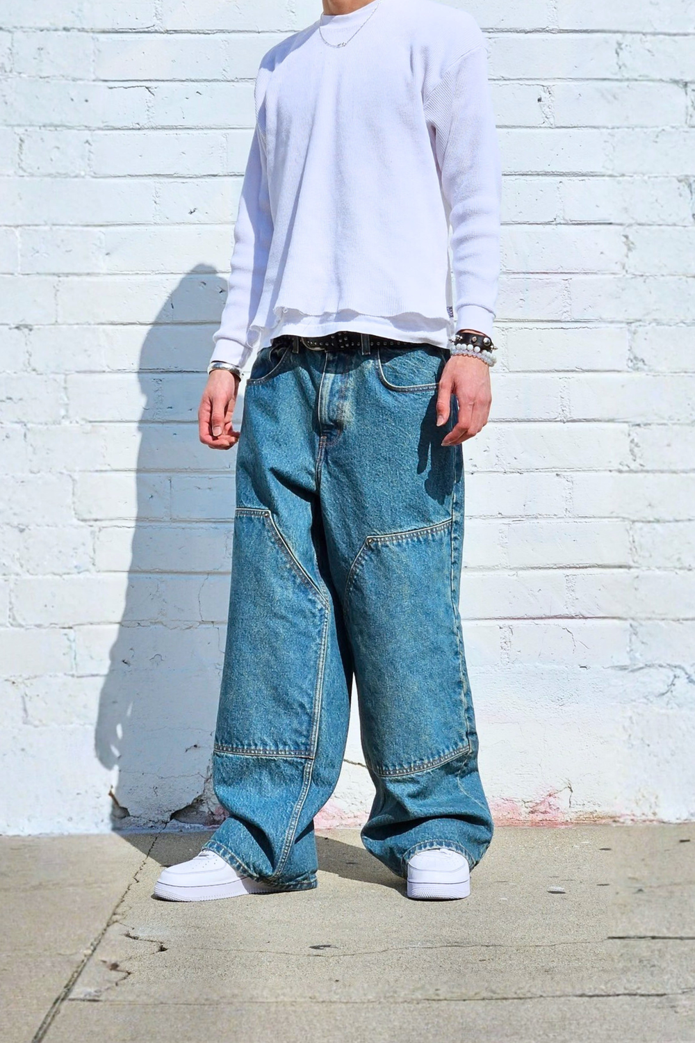 Vintage Blue Double Knee Baggy Jeans — Neo Blue Jeans – Made-in