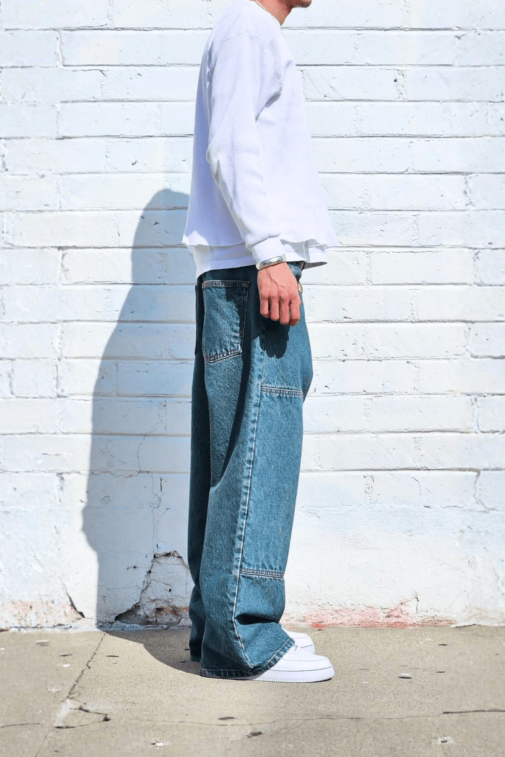 Vintage Blue Double Knee Baggy Jeans — Neo Blue Jeans – Made-in