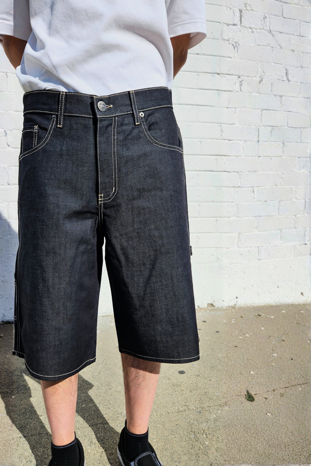 Raw Denim Granite Blue Baggy Carpenter Shorts — Neo Blue Jeans