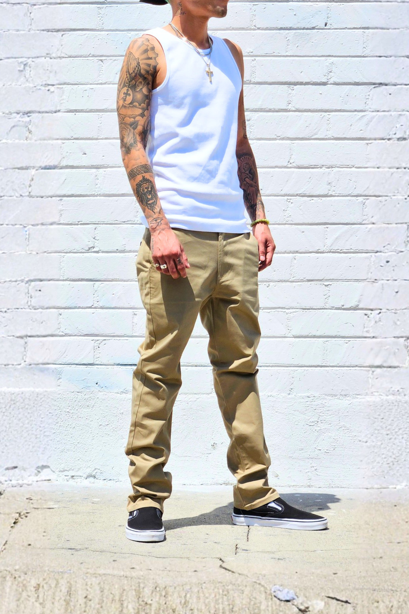 Versatile khaki chino pants built for work, travel, and daily wear.