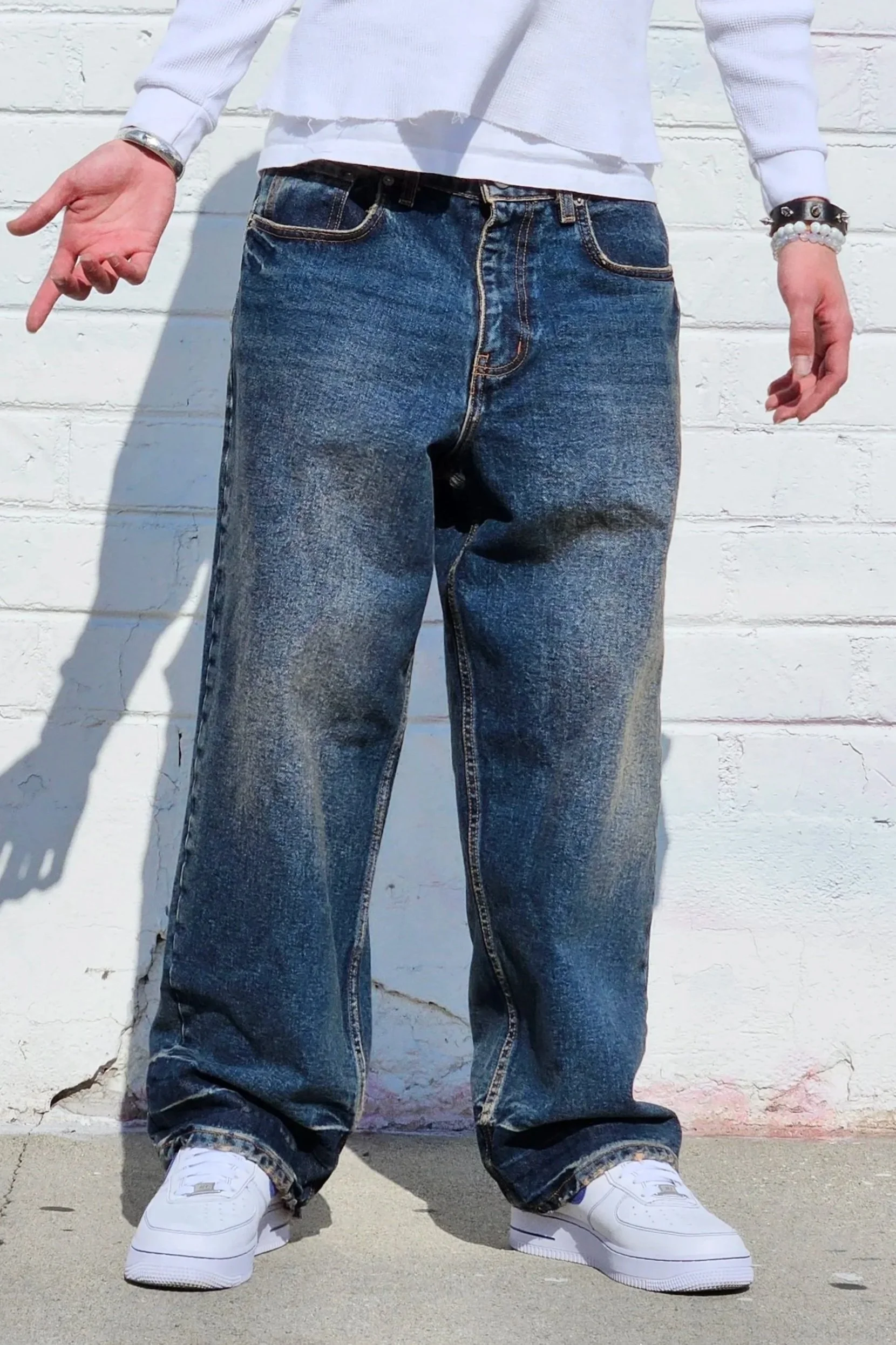 Medium Blue Dirty Mud Wash Wrinkled Baggy