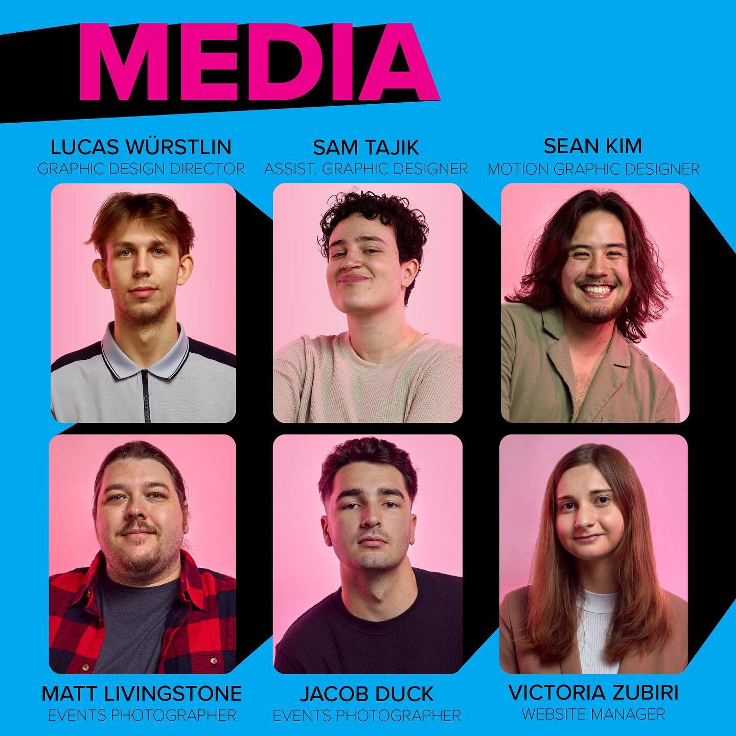 Day 7! Day 7! MEDIA 🎨

These are the artist&egrave;s of the TorontoMet Film Fest!
Lucas is our Graphic Design Director, responsible for the overall aesthetic of the festival. He designs the programmes, posters, and any still graphics!
Sam, the Assis