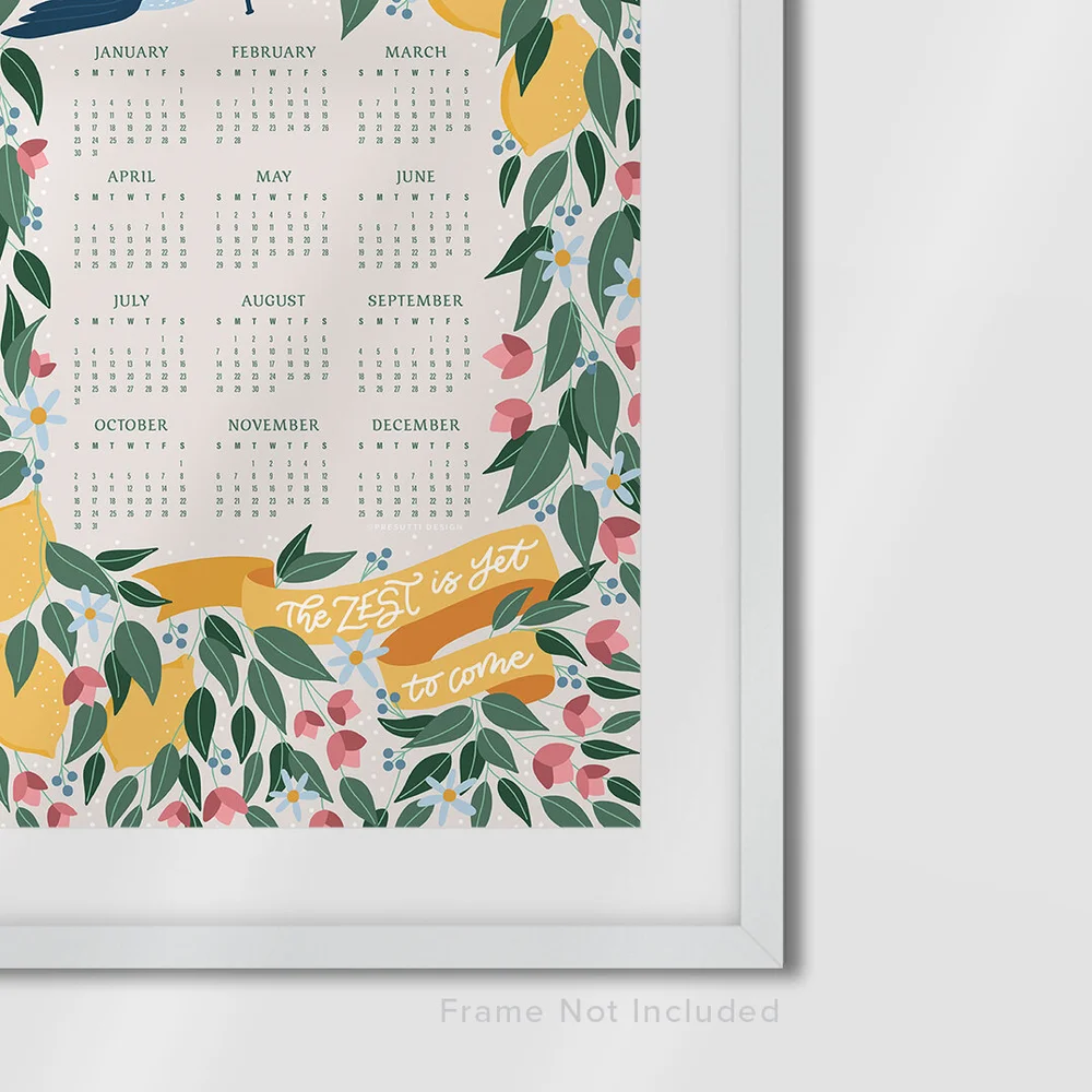 2022 year view calendar lemon blue bird print presutti design