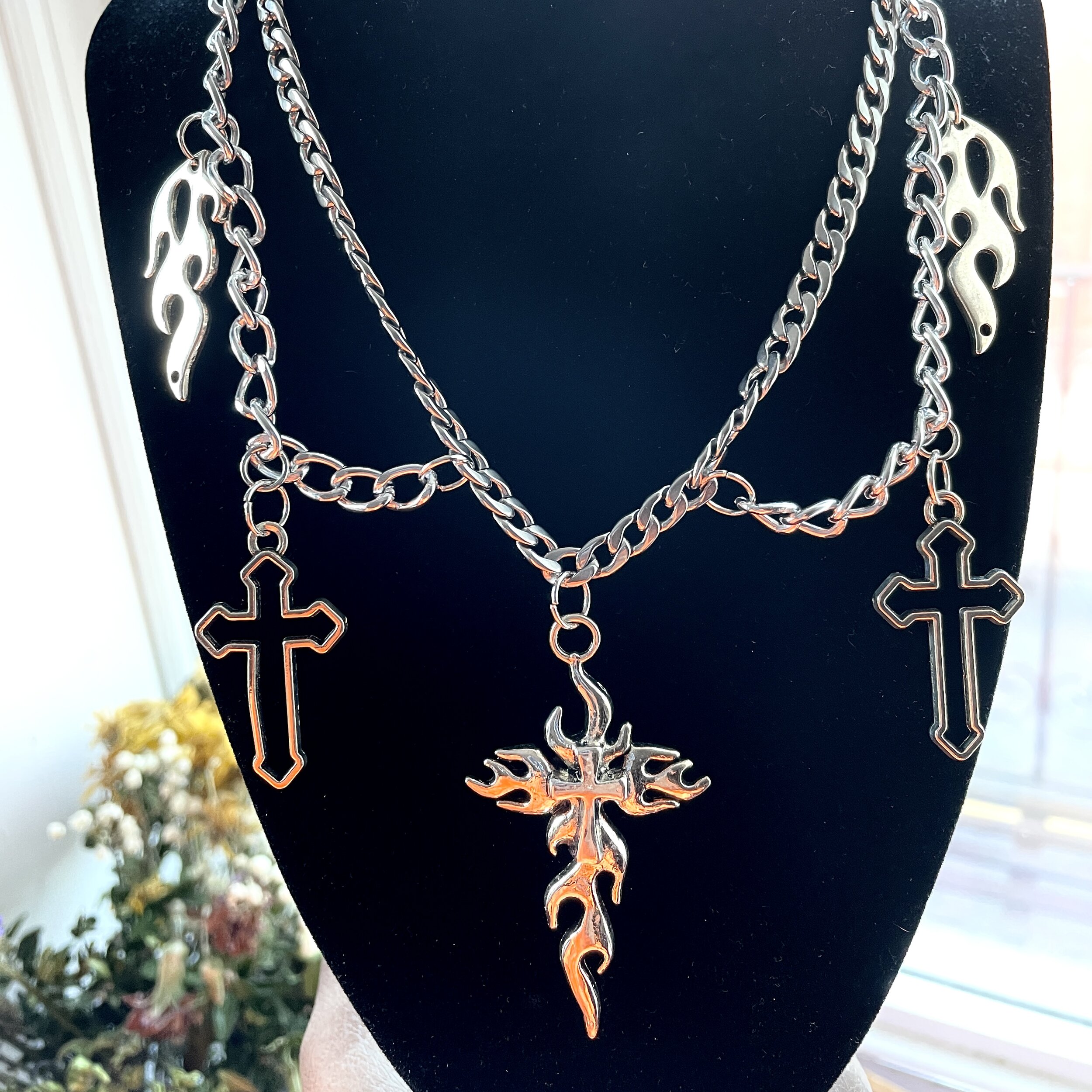 Cross &amp; Fire Tribal Choker