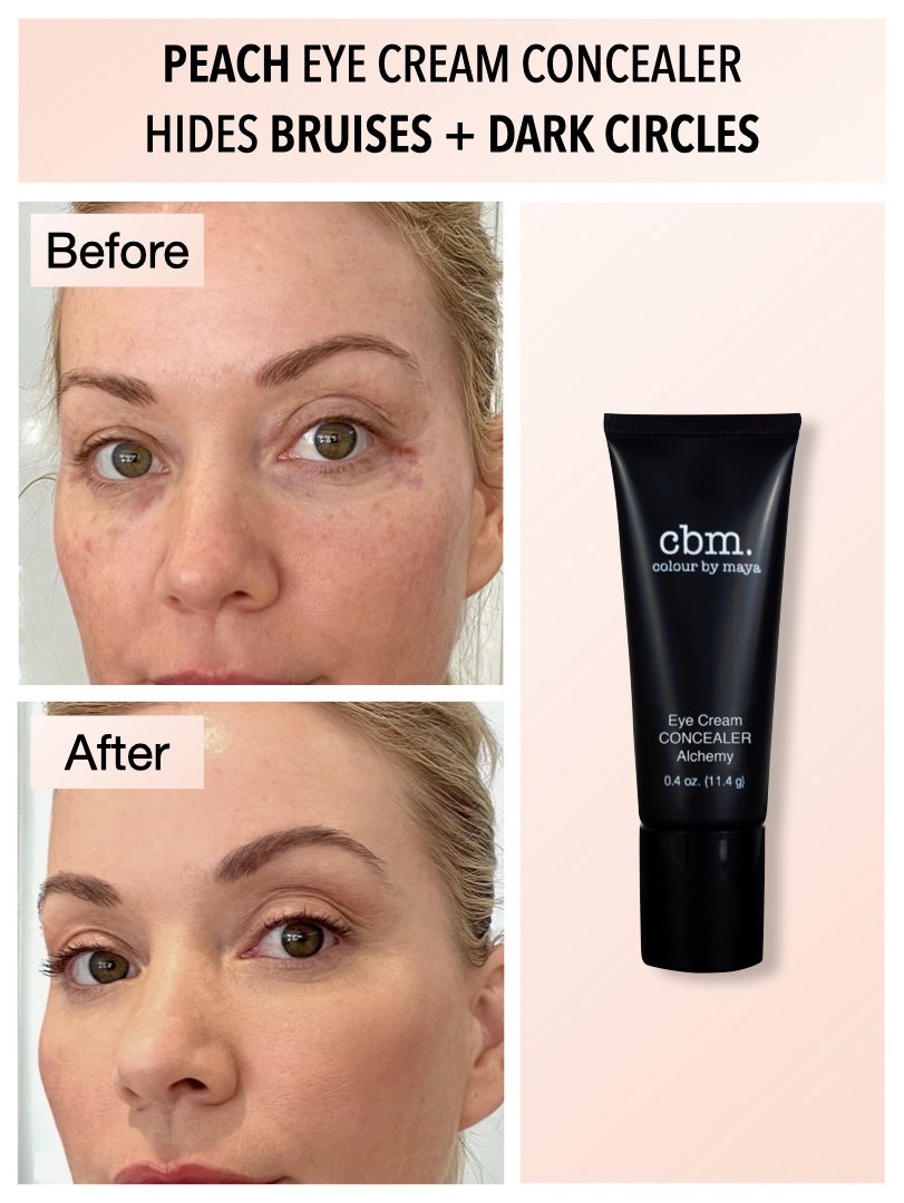 cbm. peach eye concealer dual action, dark circle correction before and after