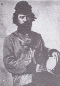 Pvt. James M. Higgins. Injured at Sharpsburg, rejoined Co. K in January 1863. Image supposed to have been taken between Fredericksburg and Chancellorsville.