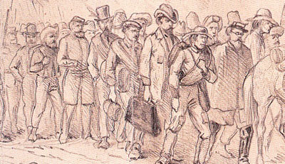 An Edwin Forbes sketch of Confederate Prisoners taken at Chencelloresville