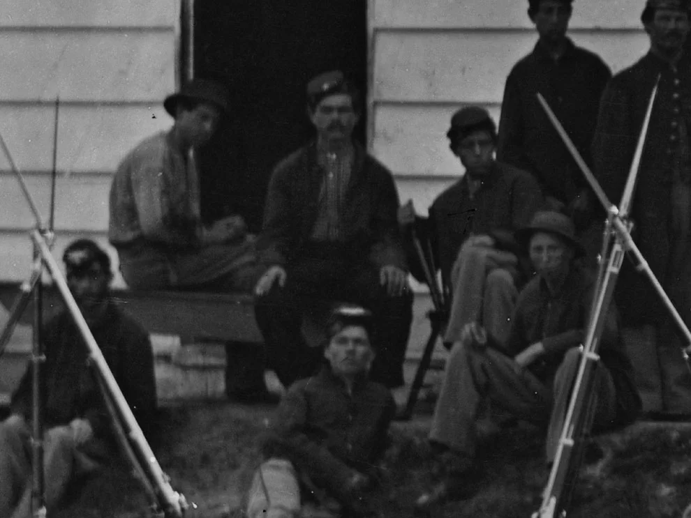 September, 1865 In the same series of photographs of the 3rd Massachusetts Heavy Artillery at Ft. Stevens, a second enlisted man is also seen wearing dark blue trousers. (LOC#: LC-B817-7746)