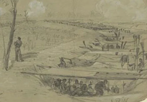 Detail from “Bivouacked in the rifle pits 5th corps” by Alfred Waud (July 1864) (11)