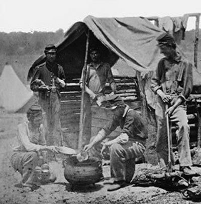 Camp of the 71st New York Vols., Cook House Soldiers Getting Dinner Ready (52)