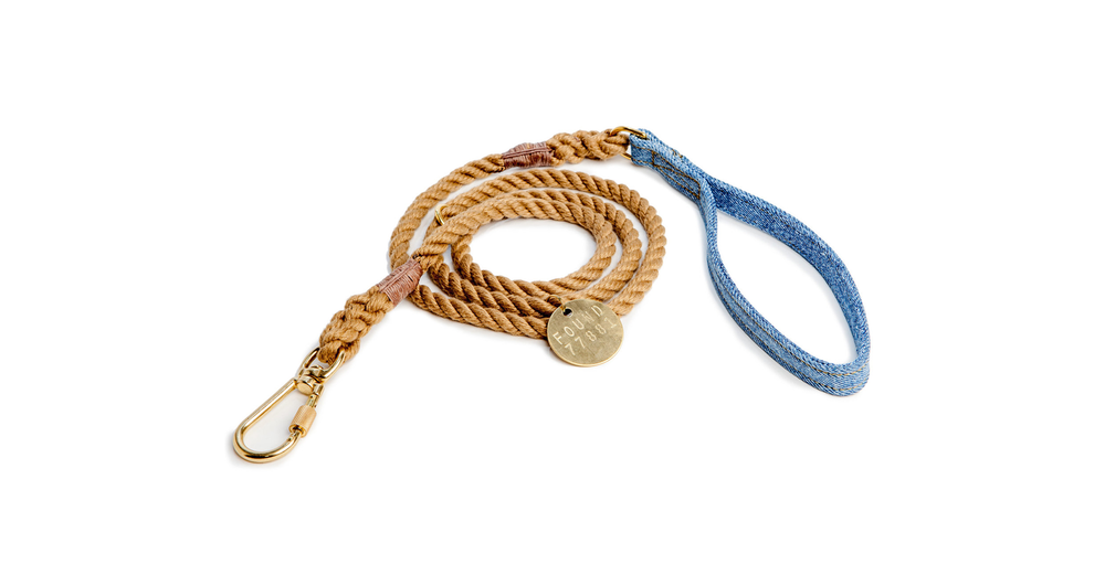 FOUND MY ANIMAL Standard Leash in Natural and Light Denim