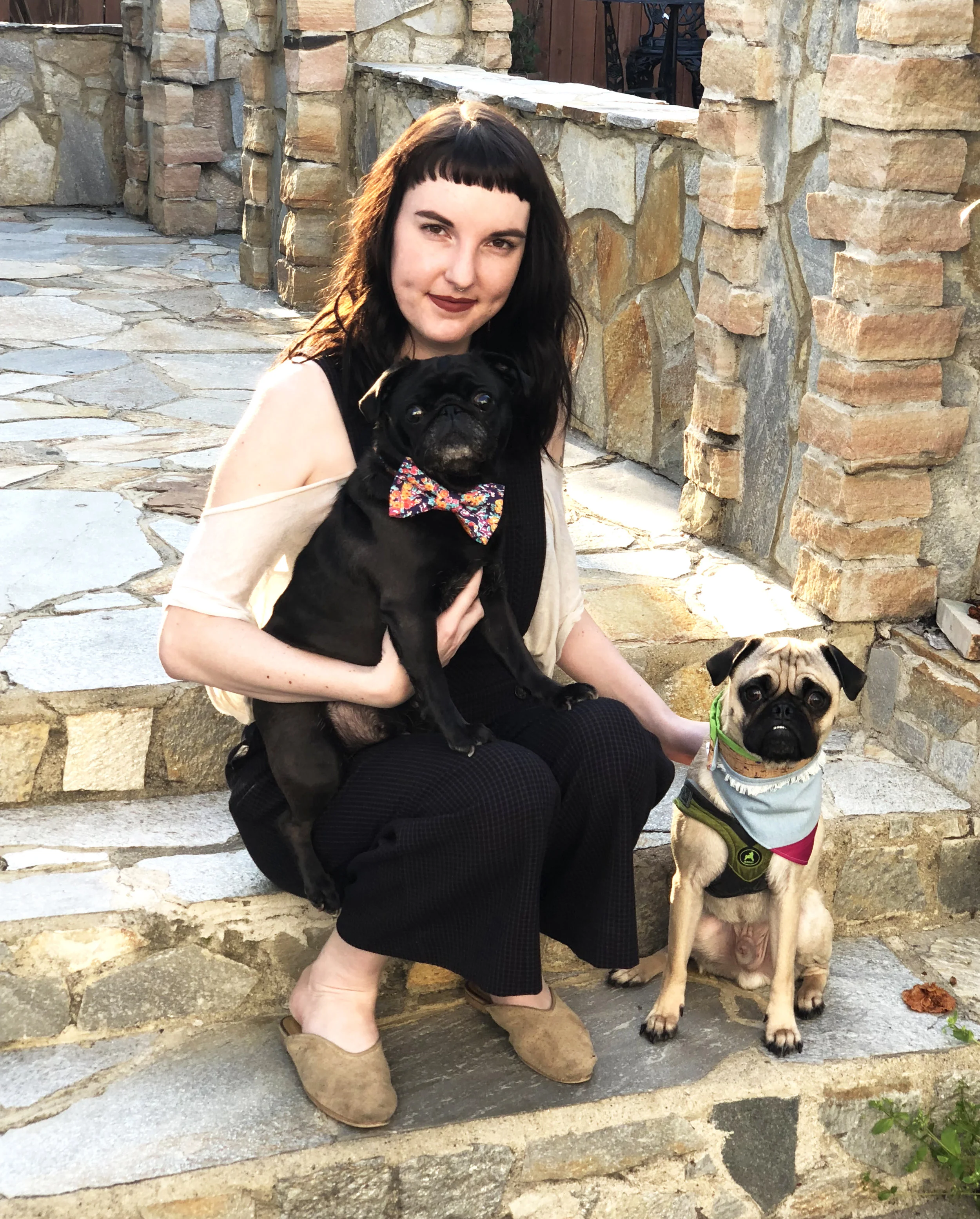 Carlin Traxler with her pugs, Ophelia and Mo