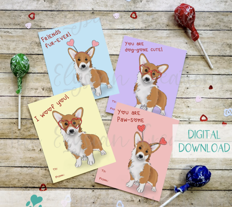 Printable Corgi Valentines in 34 Cutest Dog Valentine's Day  Cards for Dog Lovers and Dog Moms